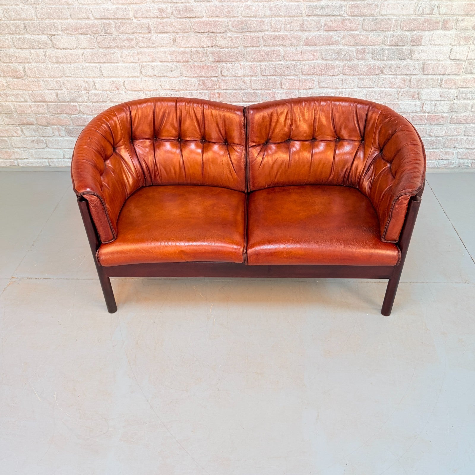 Vintage Arne Vodder Nielaus Møbler Danish Cognac Leather 2 Seater Sofa