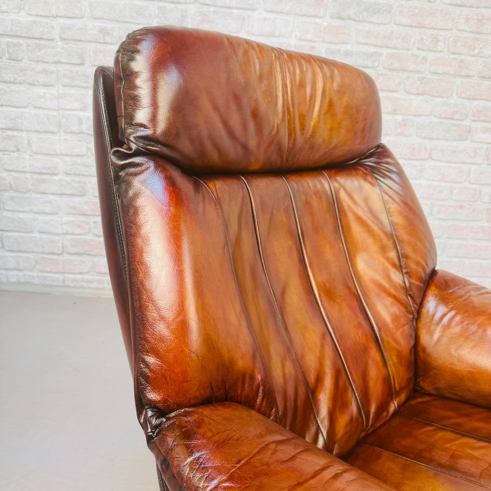 Vintage Danish Tan Leather Swivel Chair