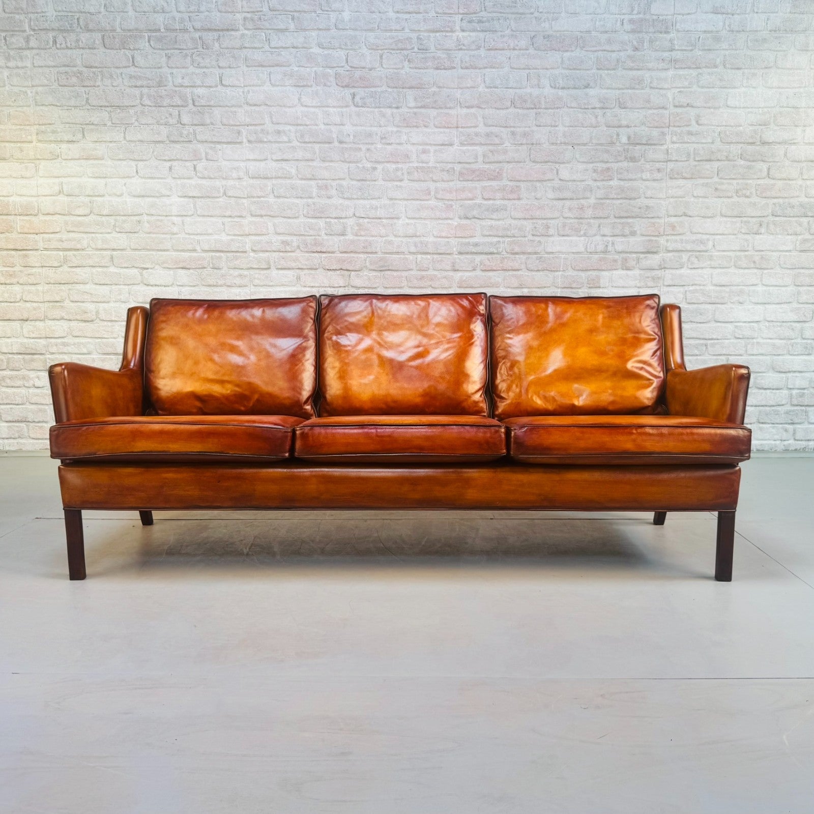 Vintage Danish Three Seater Tan Leather Sofa