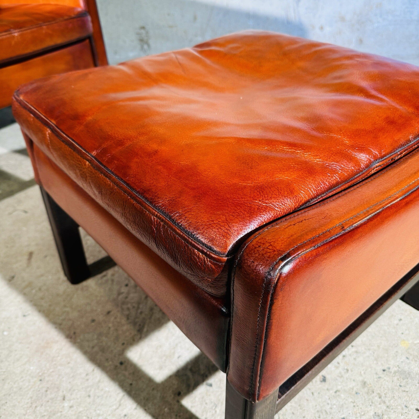 Fantastic 1970s Vintage Danish Cognac Leather Armchair & Footstool