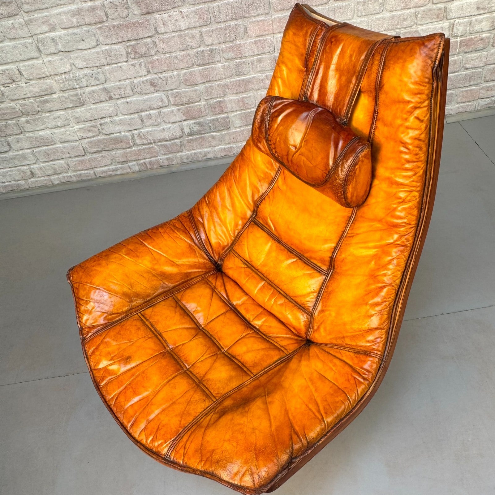 Vintage 1970s Swedish Swivel Lounge Chair | Hand Dyed Light Tan Leather