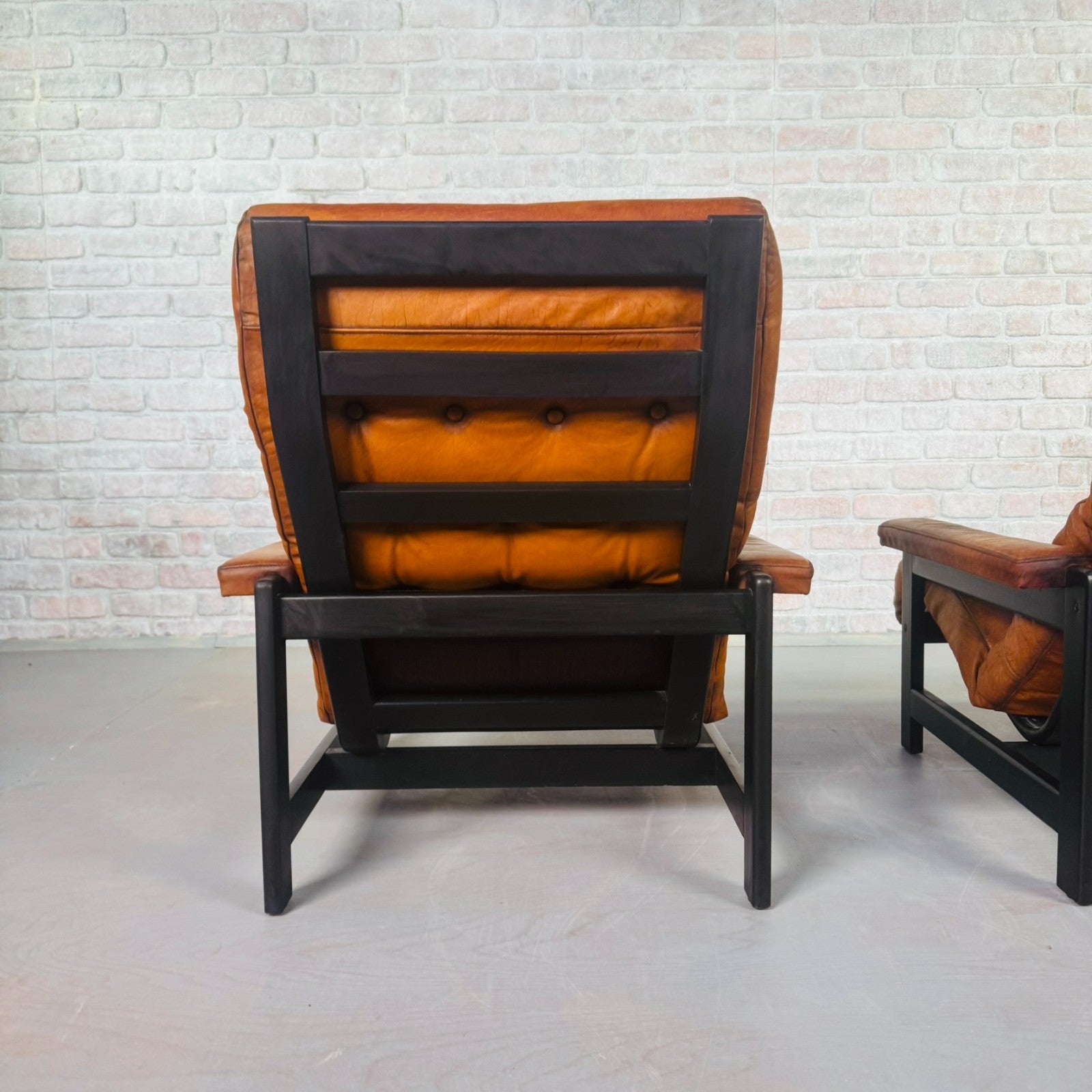 Vintage Danish Tan Leather Lounge Chairs – Solid Beech Frame