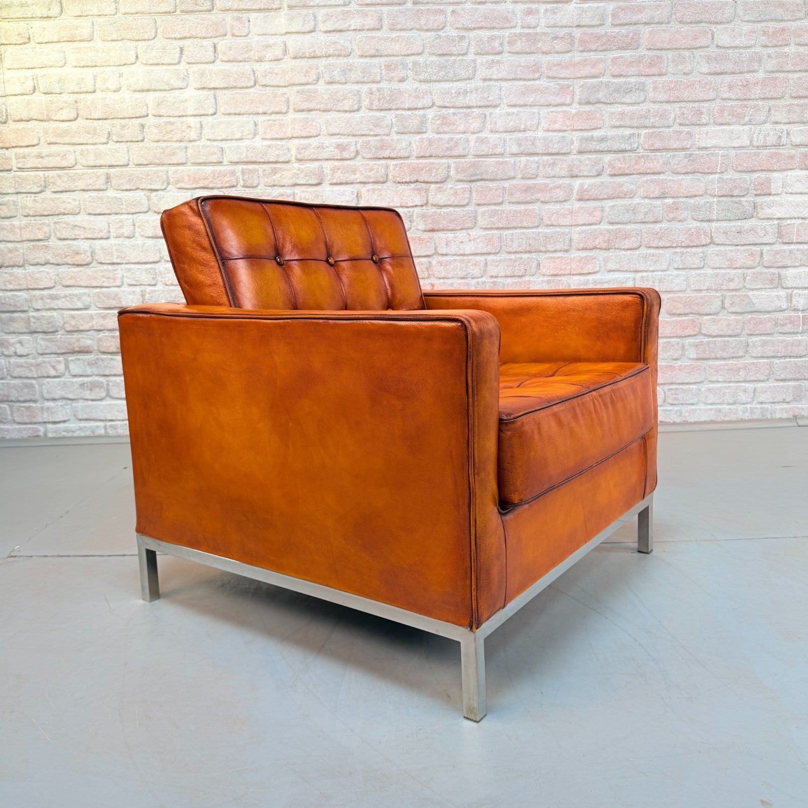 Vintage Florence Knoll Style Tan Leather Armchair