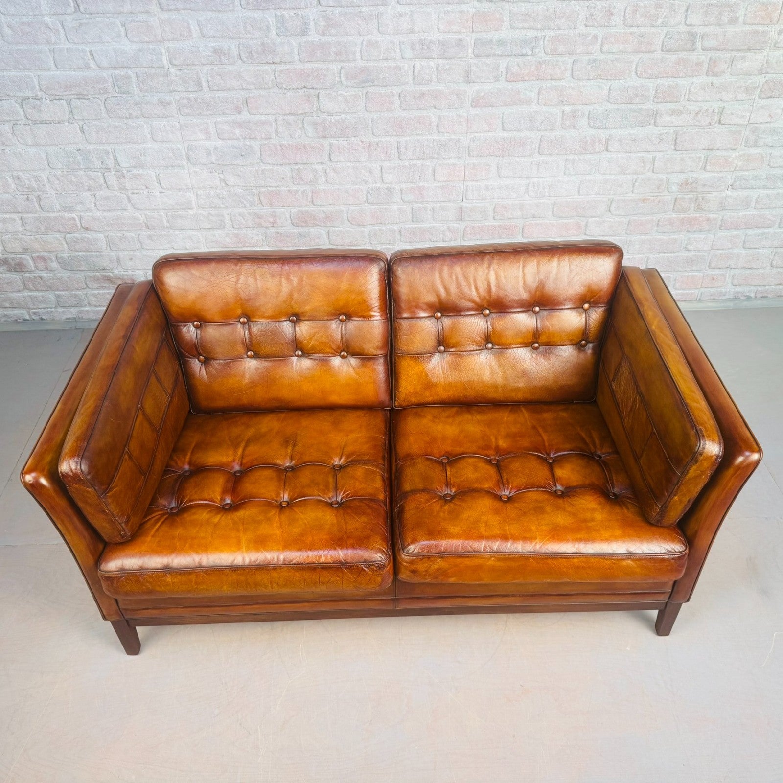 Pair of Vintage Danish Tan Leather Two Seater Sofas
