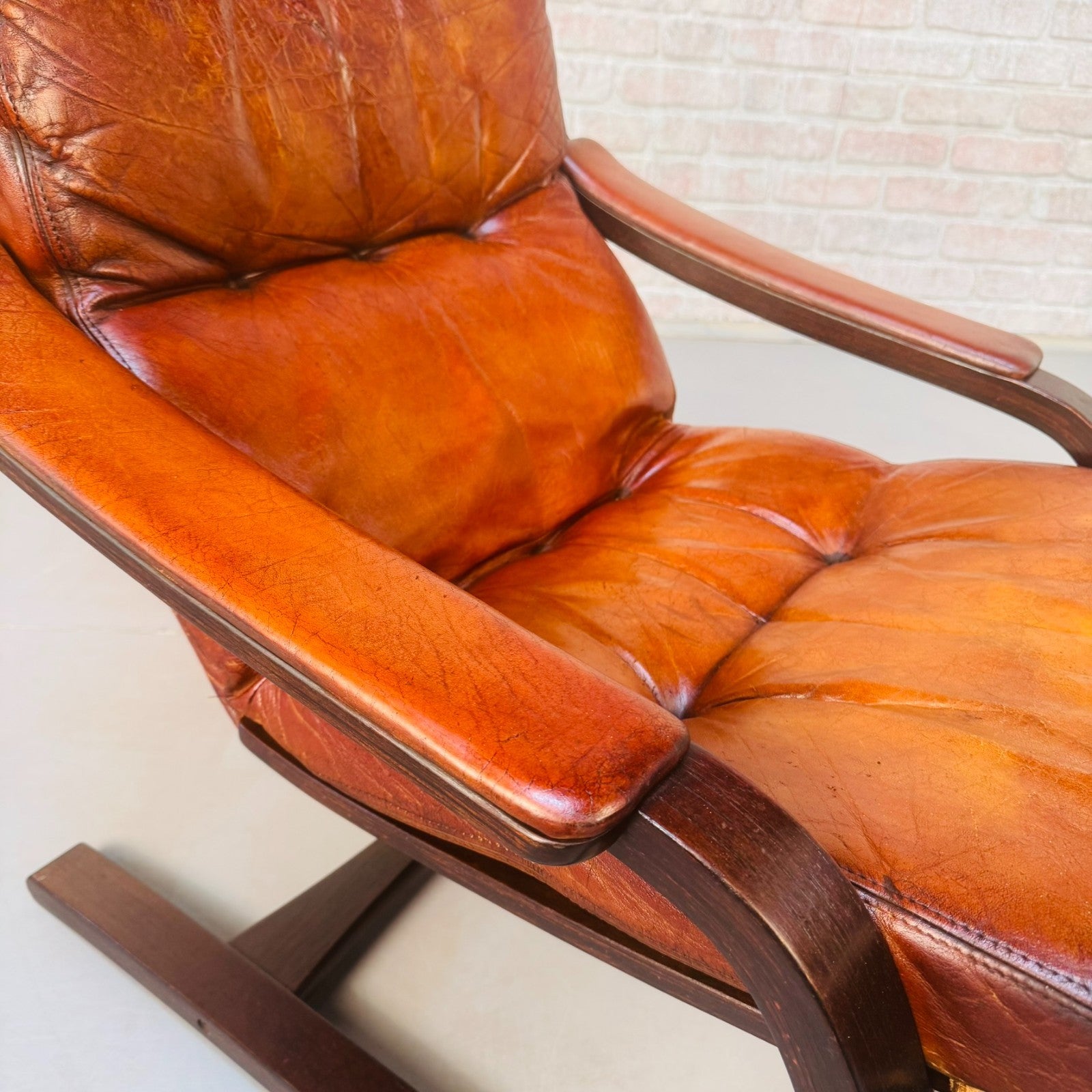 Vintage 1970s Skippers Møbler Danish Bentwood Cantilever Leather Armchair