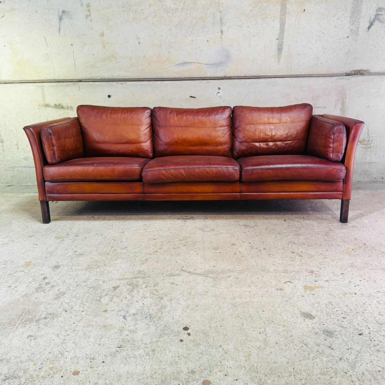 Danish 1970s Cognac Leather Three-Seater Sofa by Mogens Hansen