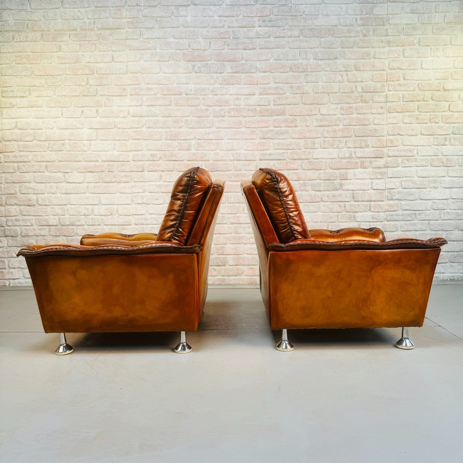 Vintage Danish Pair of Tan Leather Armchairs