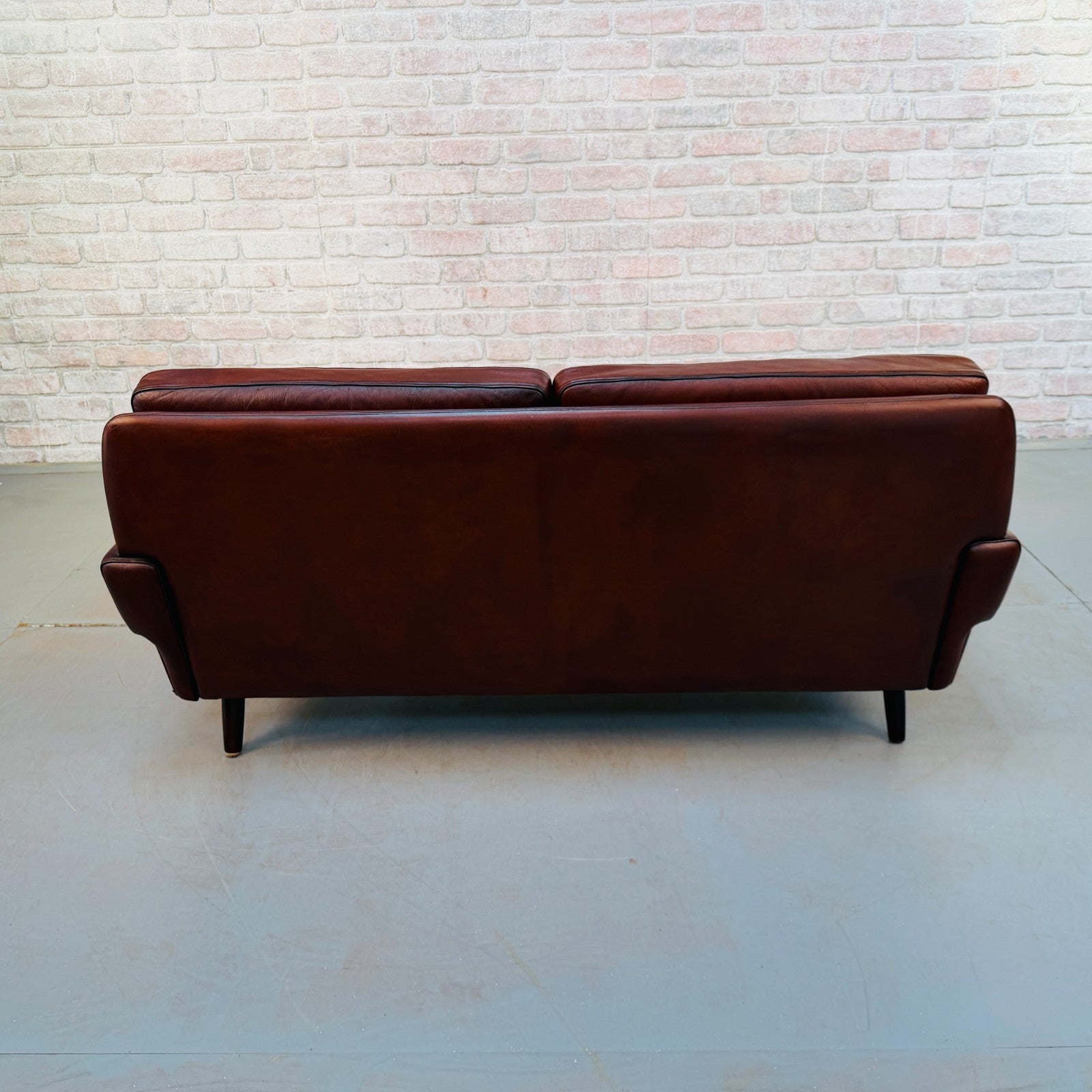 Vintage 1970s Svend Skipper Brown Leather Two-Seater Sofa