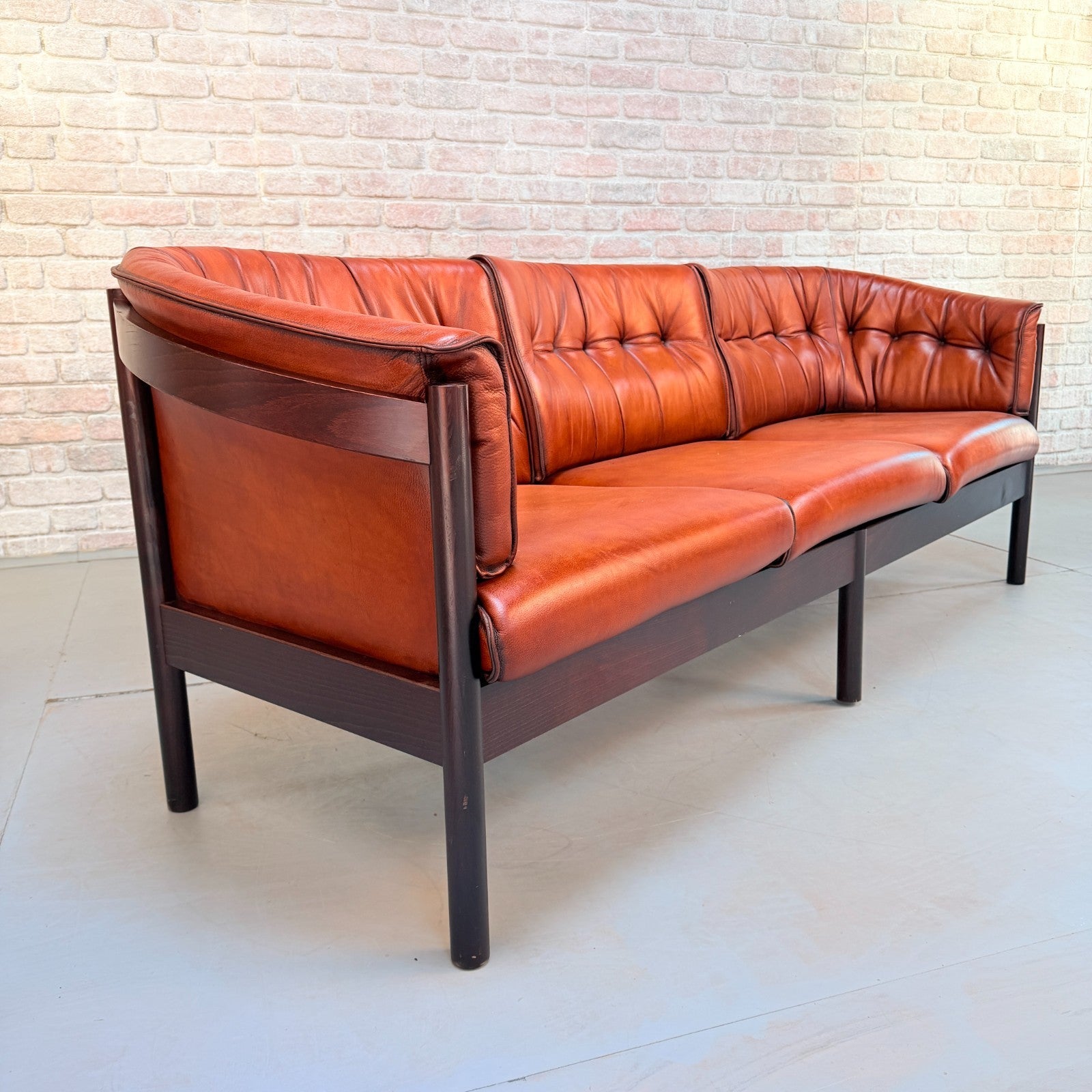 Vintage Arne Vodder Nielaus Møbler Danish Cognac Leather 3 Seater Sofa
