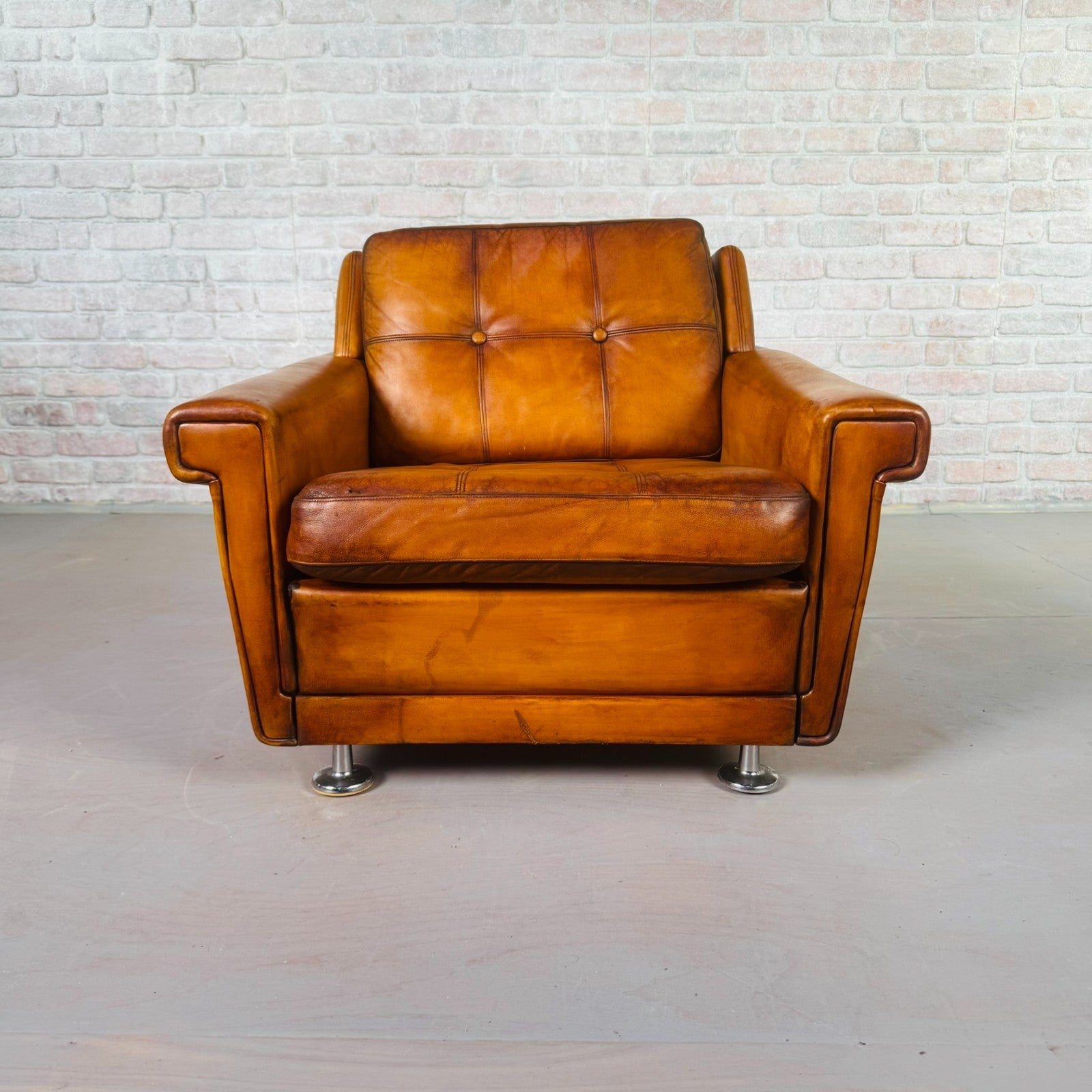 Vintage Danish Tan Leather Armchair by Svend Skipper