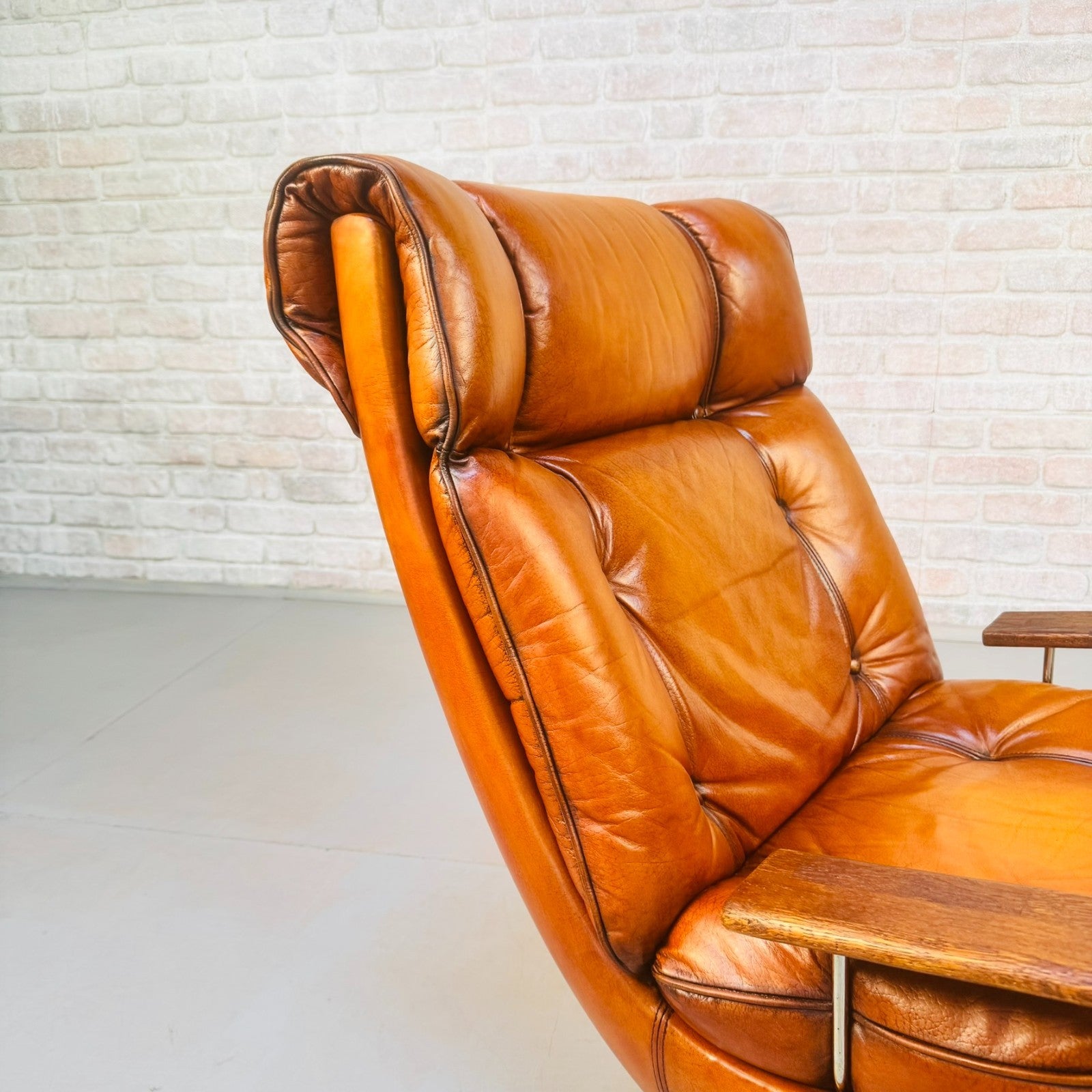 Vintage Danish Swivel Armchair Hand Dyed Tan Leather | Scandinavian Lounge