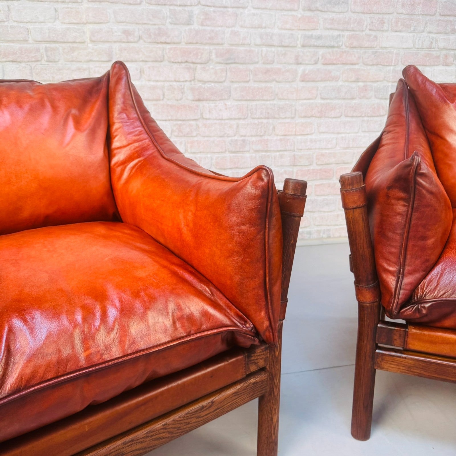 Vintage Swedish 60s Arne Norell “Ilona” Tan Leather Sofa & Pair of Safari Chairs