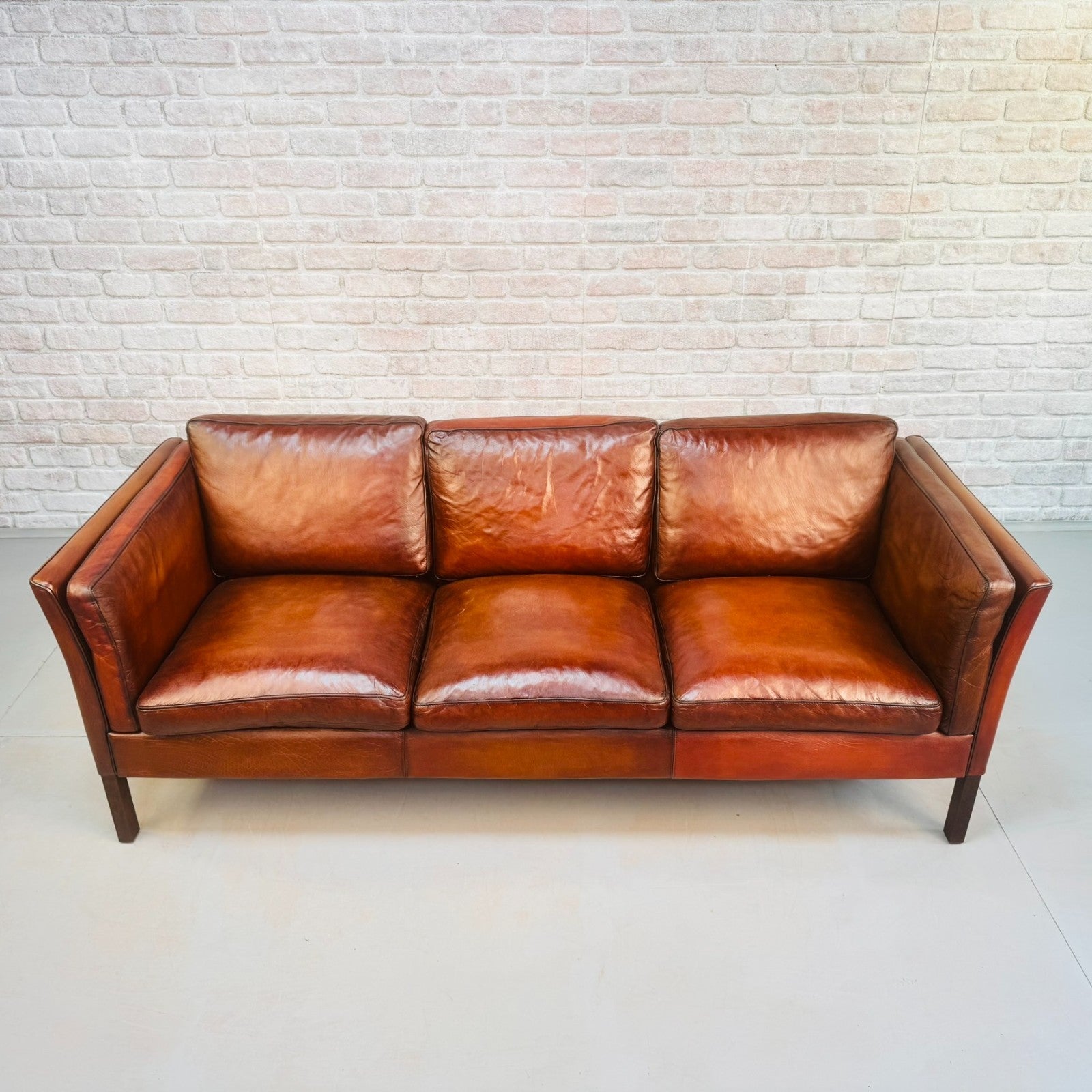 Vintage 1970s Danish Tan Leather Three Seater Sofa