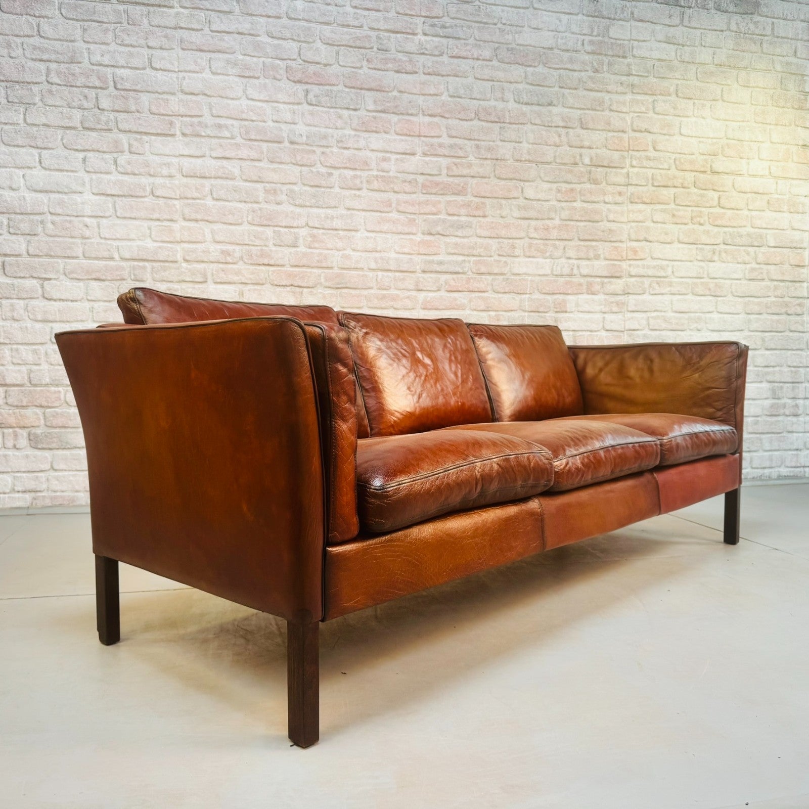 Vintage 1970s Danish Tan Leather Three Seater Sofa