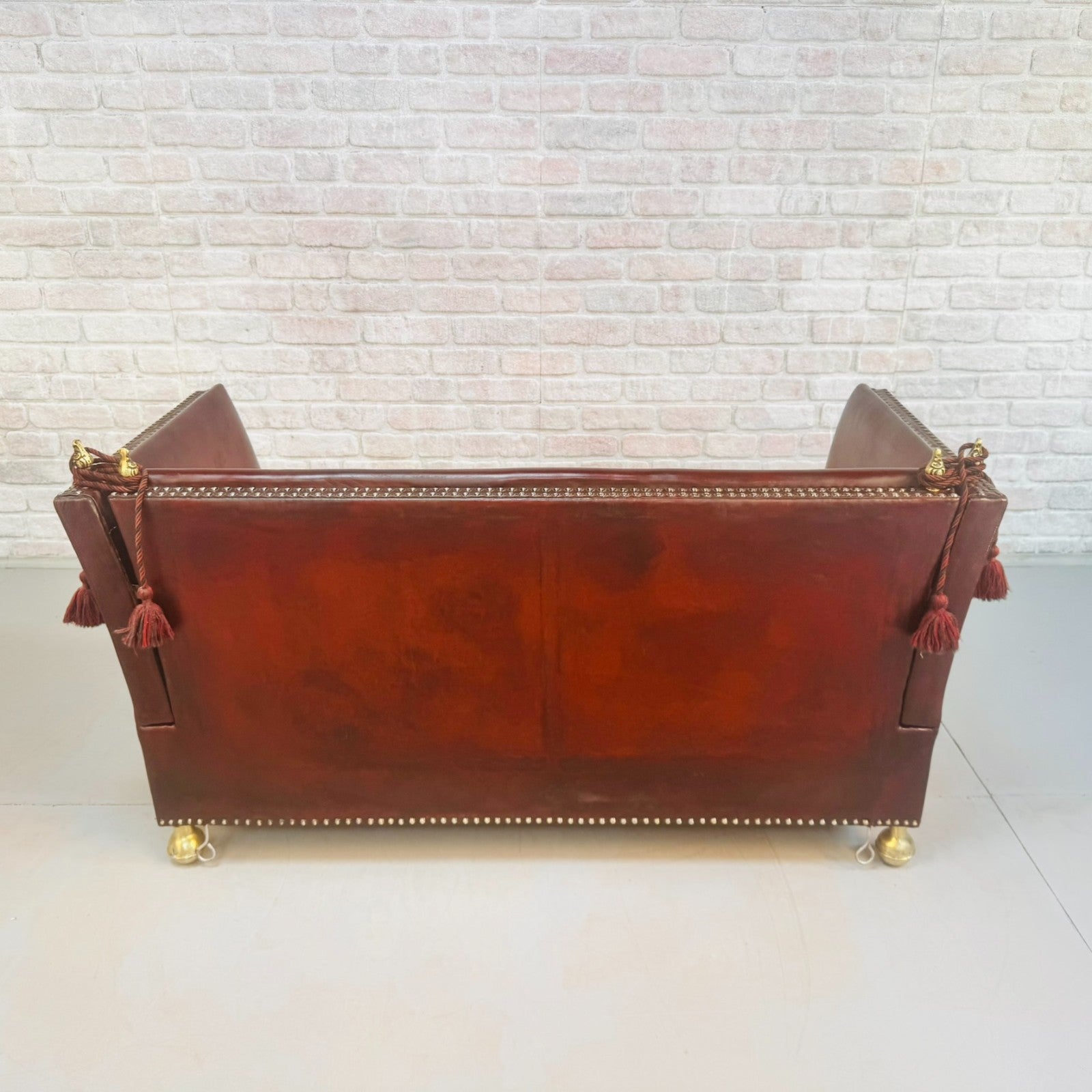 Vintage Danish Knole Style Two Seater Chestnut Brown Leather Sofa