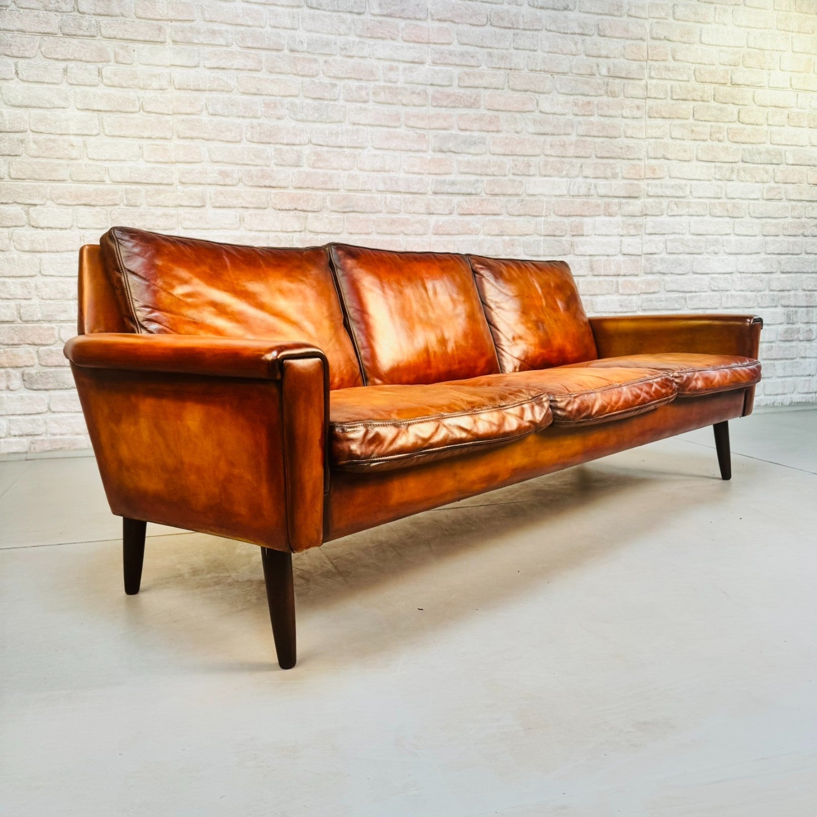 Vintage 1970s Georg Thams Danish Tan Leather Three Seater Sofa