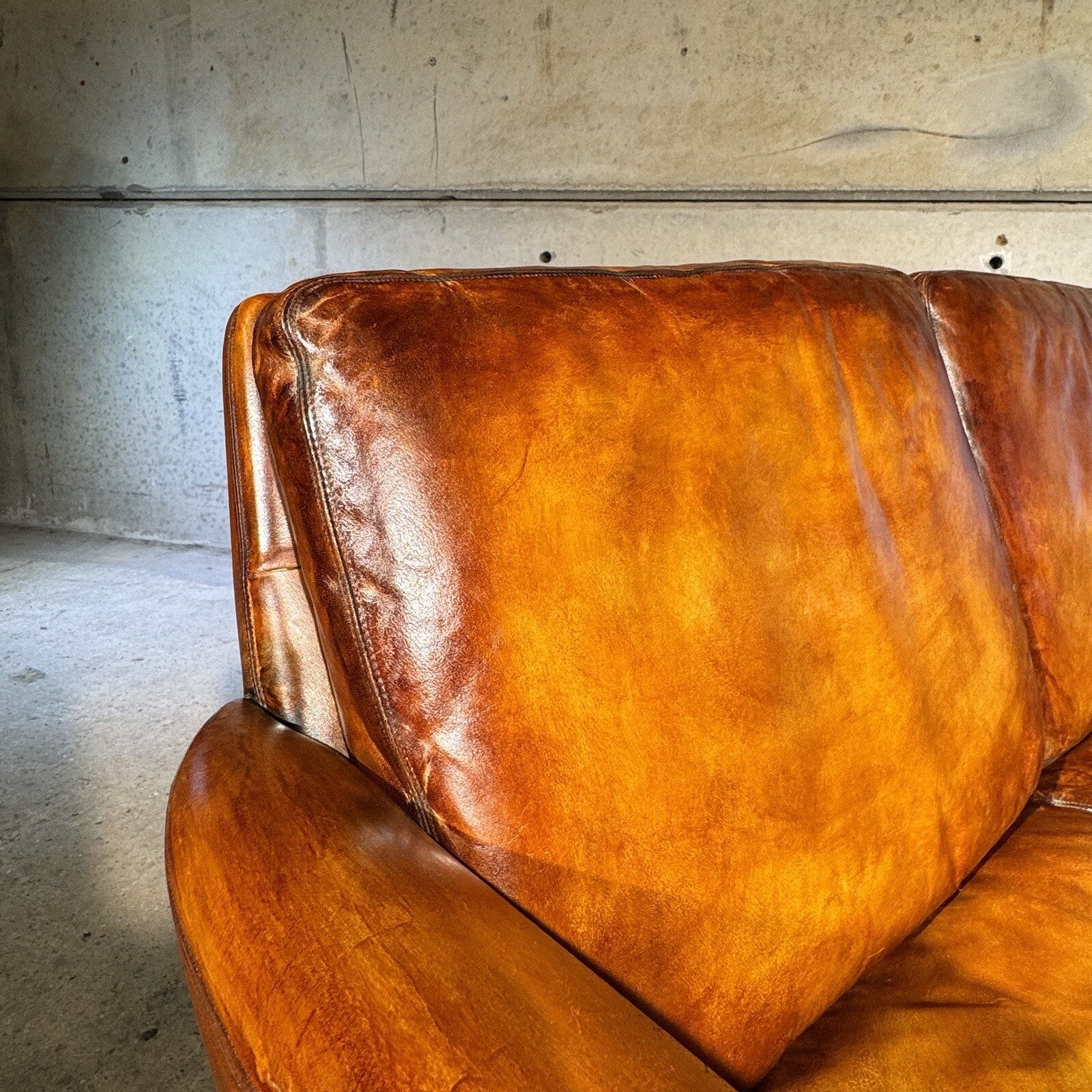 Neat Vintage Danish 1960s Leather Two seater Sofa - Patinated Tan
