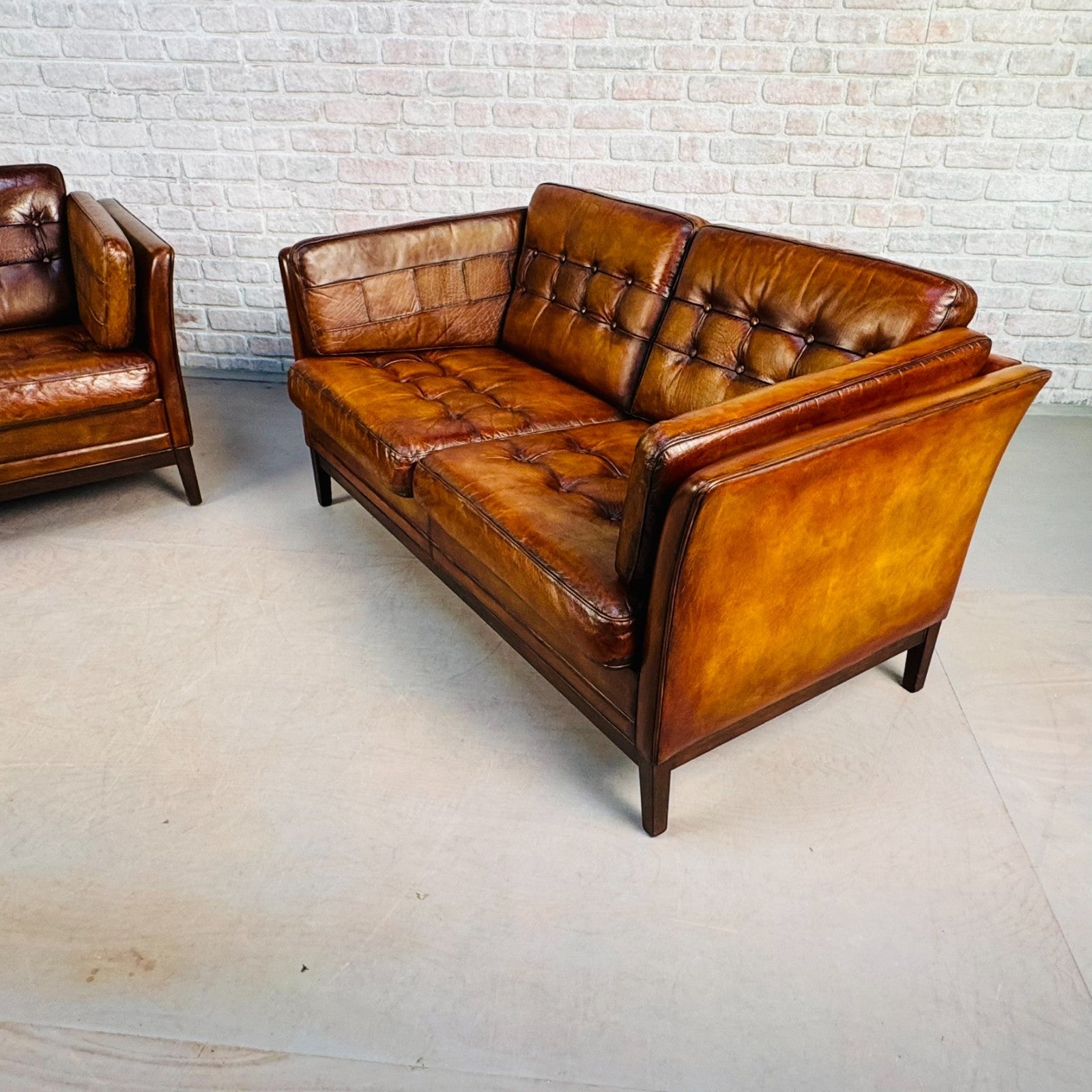 Pair of Vintage Danish Tan Leather Two Seater Sofas