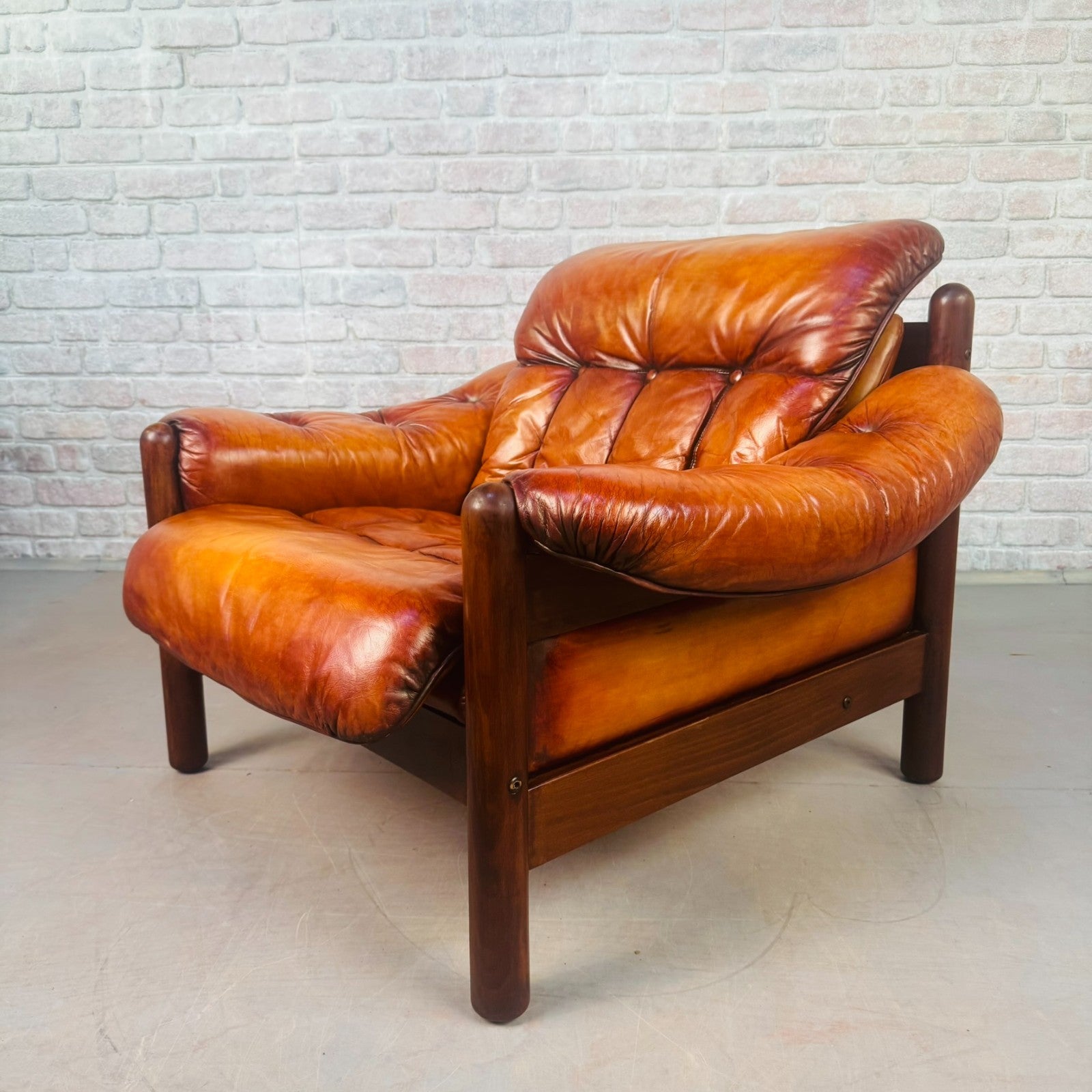 Vintage Swedish Cognac Leather Armchair Mid Century Scandinavian Lounge Chair