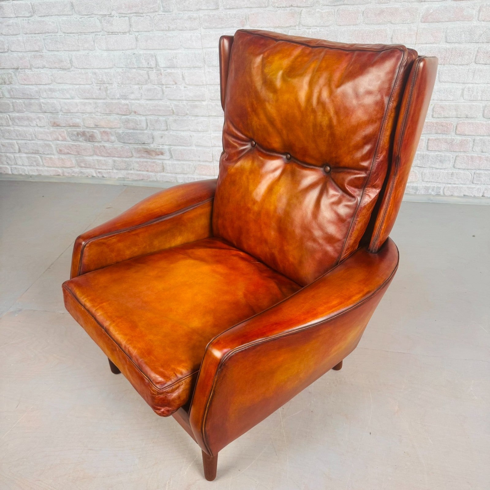 Vintage Danish Cognac Leather High Back Armchair by Skippers