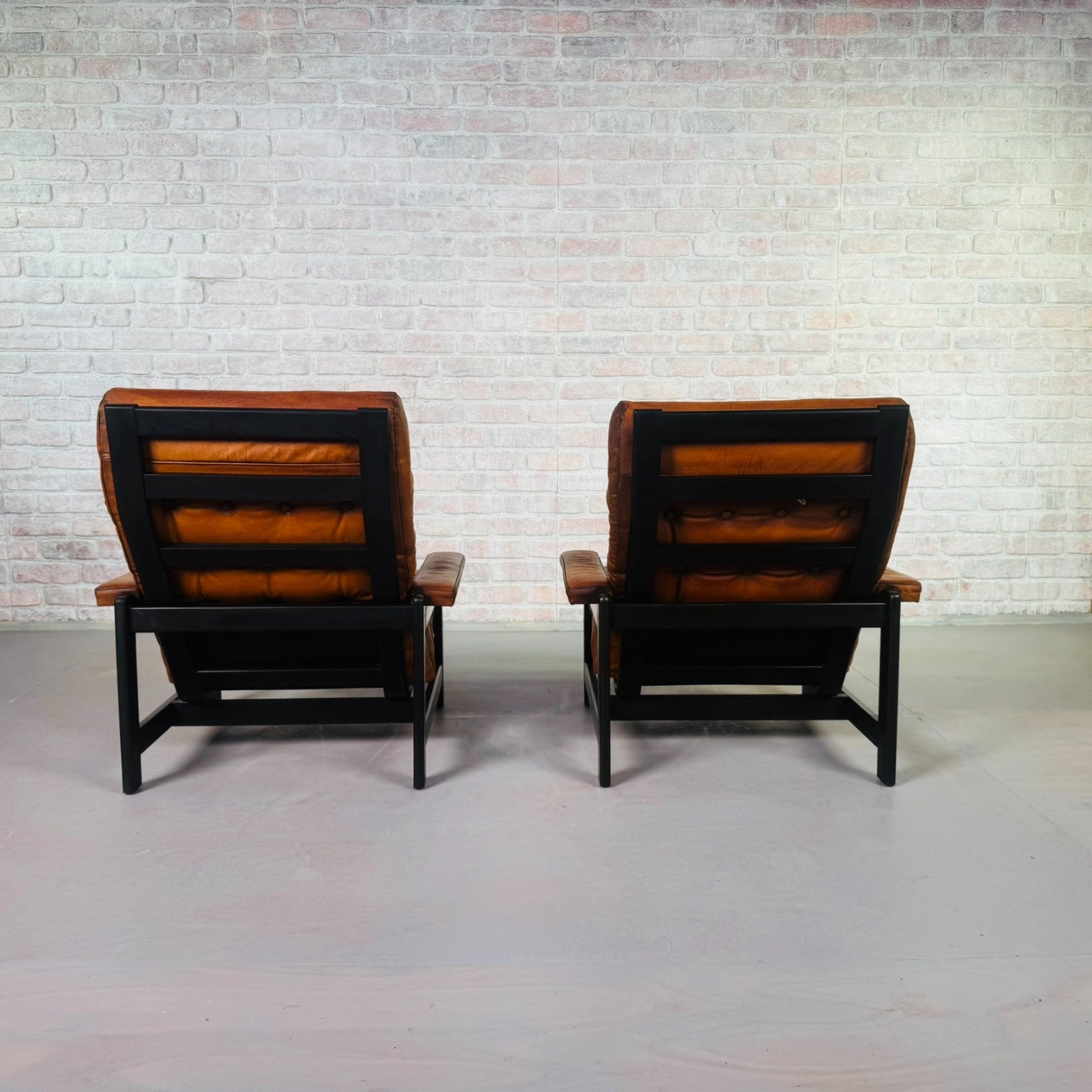 Vintage Danish Tan Leather Lounge Chairs – Solid Beech Frame