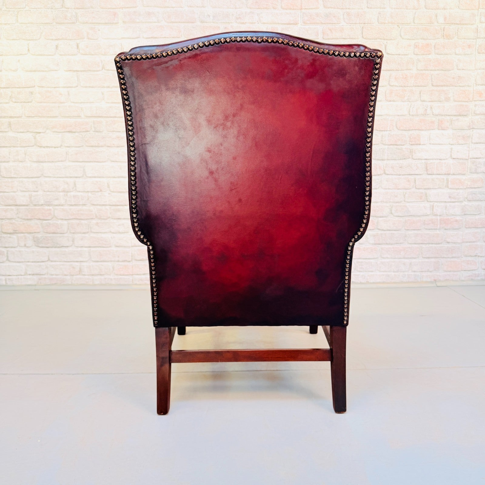 Vintage Danish Deep Red Leather Wingback Chair Hand Dyed Chestnut Patina