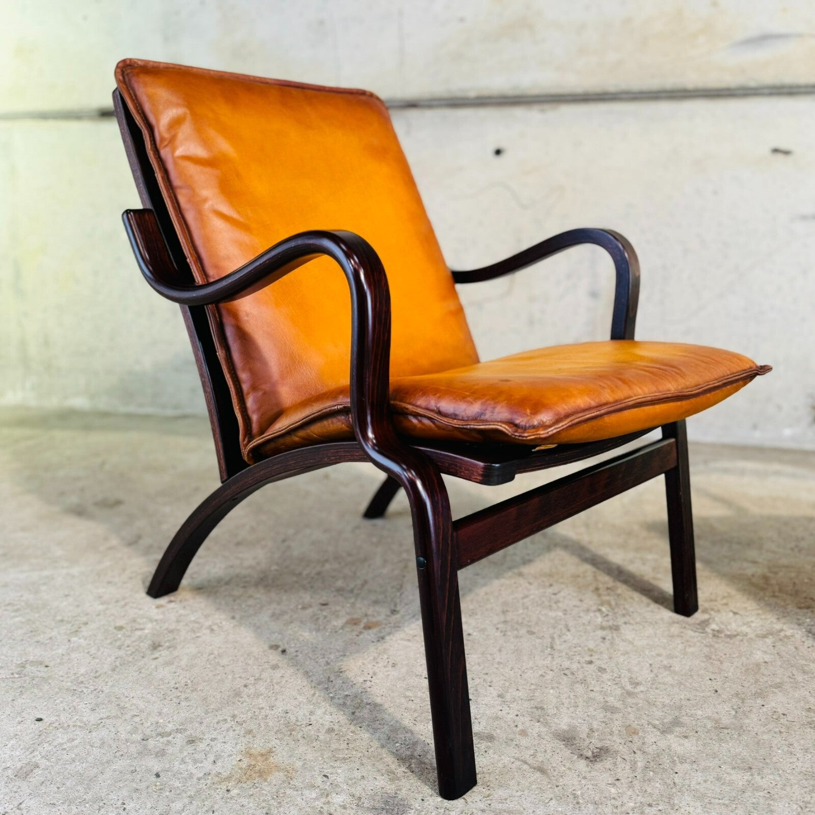 Vintage Stouby Danish His & Hers Bentwood Light Tan Leather Chairs