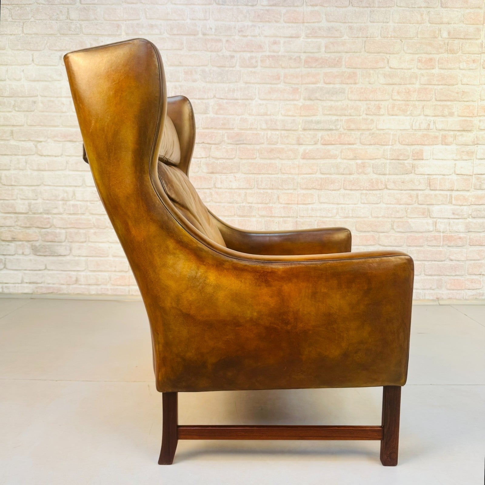 Vintage 1960s Fredrik Kayser Wingback Tan Leather Chair for Vatne Møbler