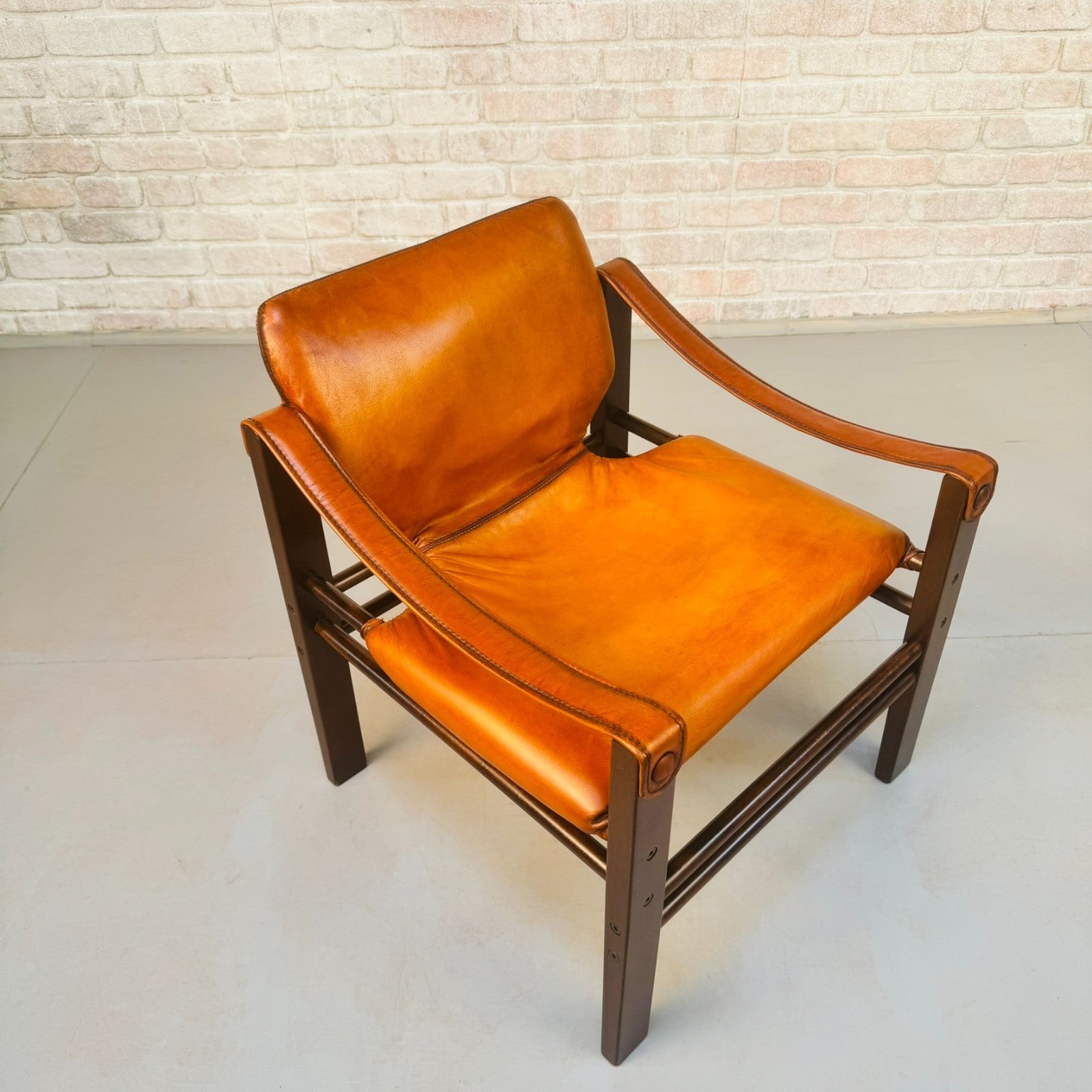 Vintage Danish Safari Chair | Hand Dyed Tan Leather | Solid Beech Frame