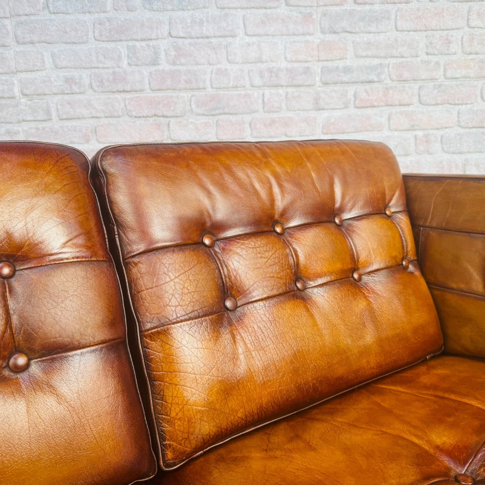 Pair of Vintage Danish Tan Leather Two Seater Sofas