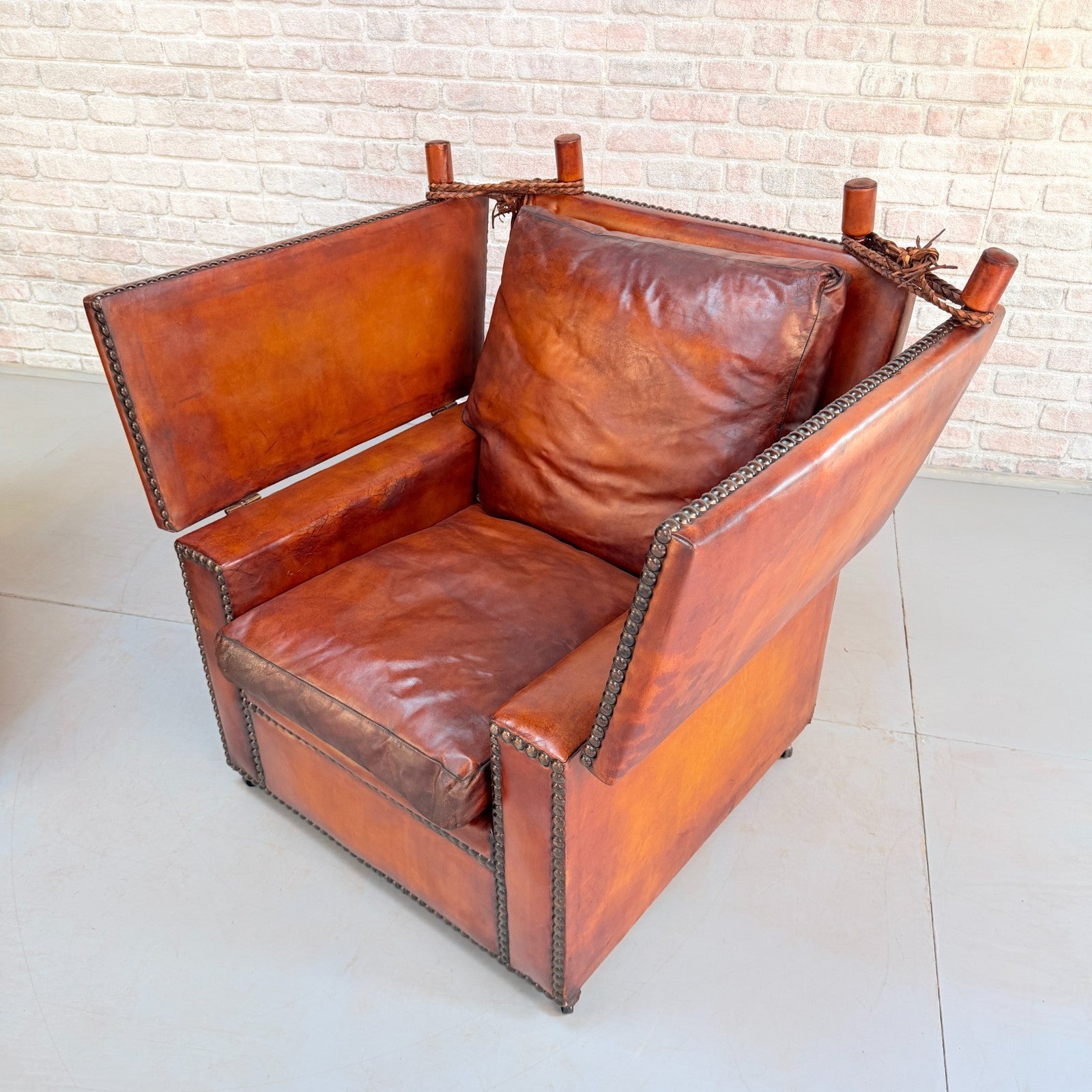 Vintage 1930s Knole Drop End Tan Leather Sofa & Armchairs Suite Antique