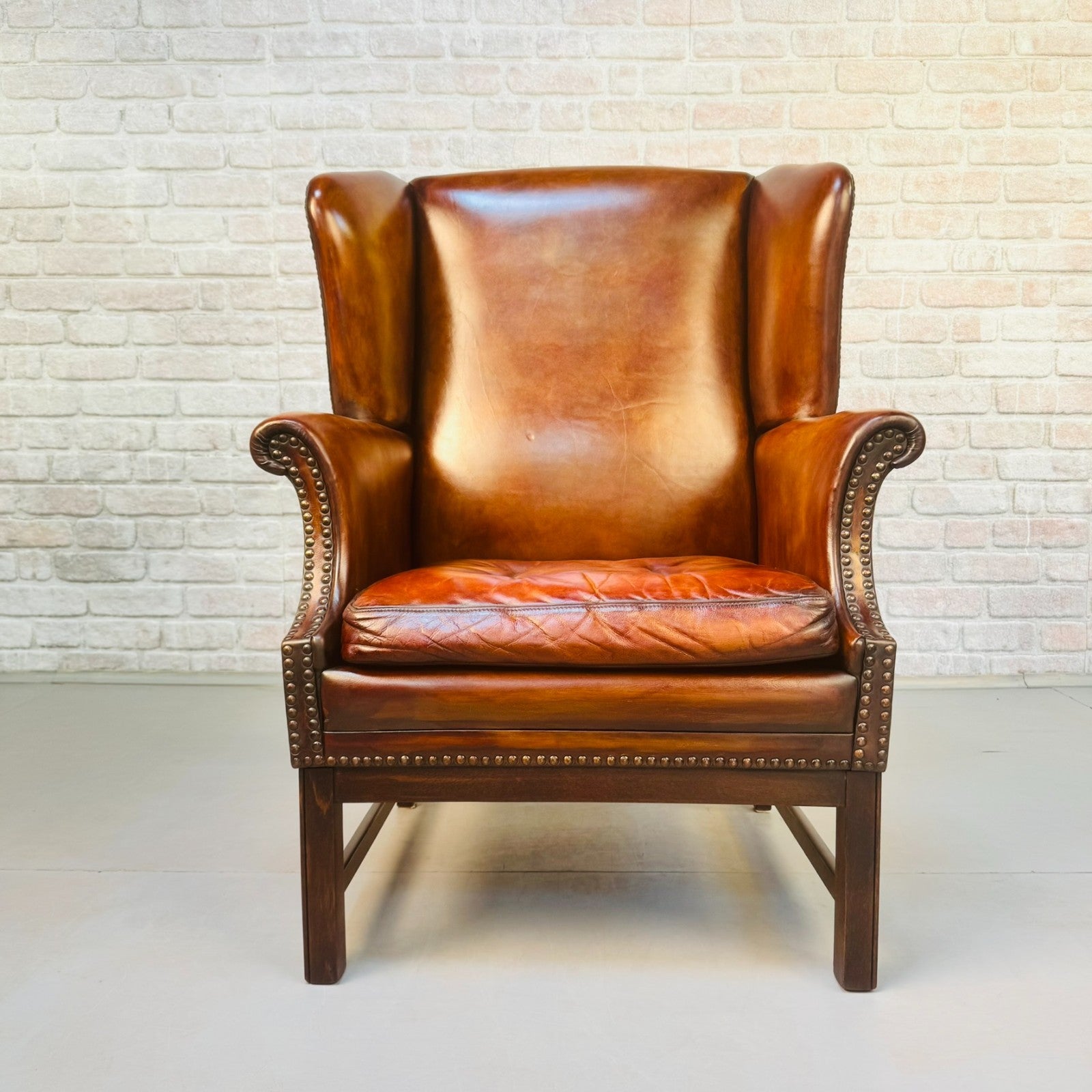Neat Vintage Danish Leather Wingback Chair – Hand-Dyed Tan Colour