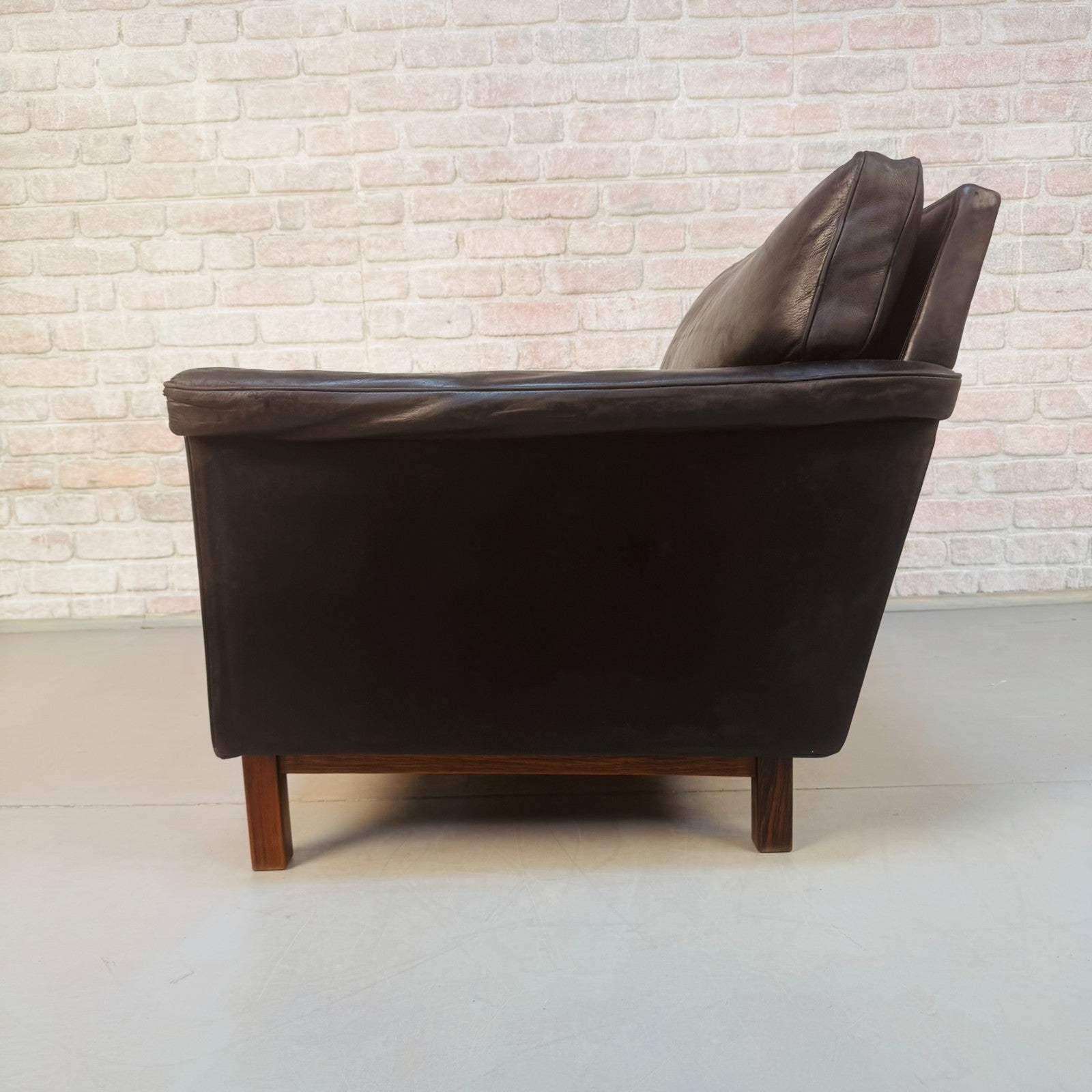 Vintage 1960s Swedish Black Leather Armchair – Rosewood Base