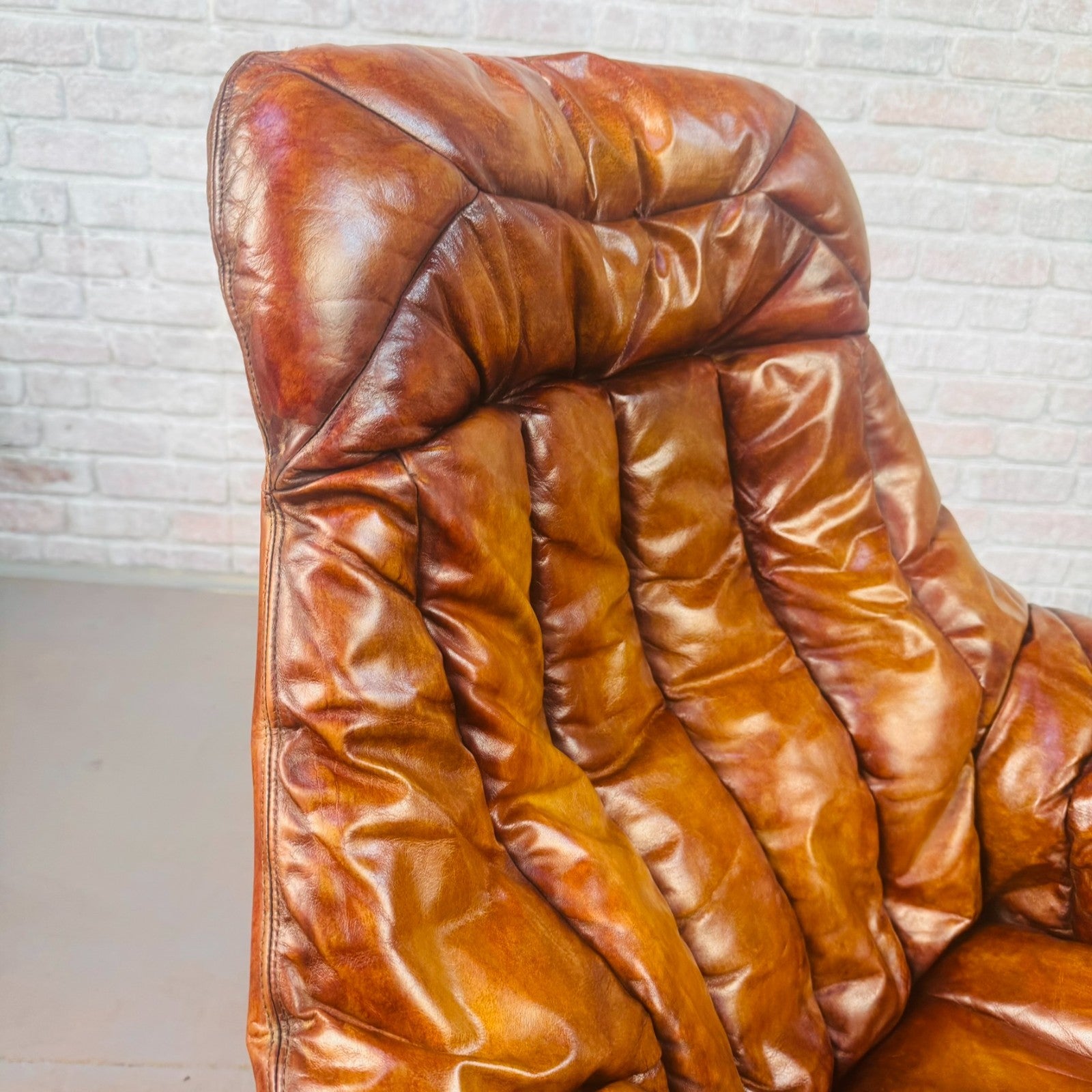 Vintage Danish H.W. Klein Egg Chair by Bramin Tan Leather Swivel Mid Century