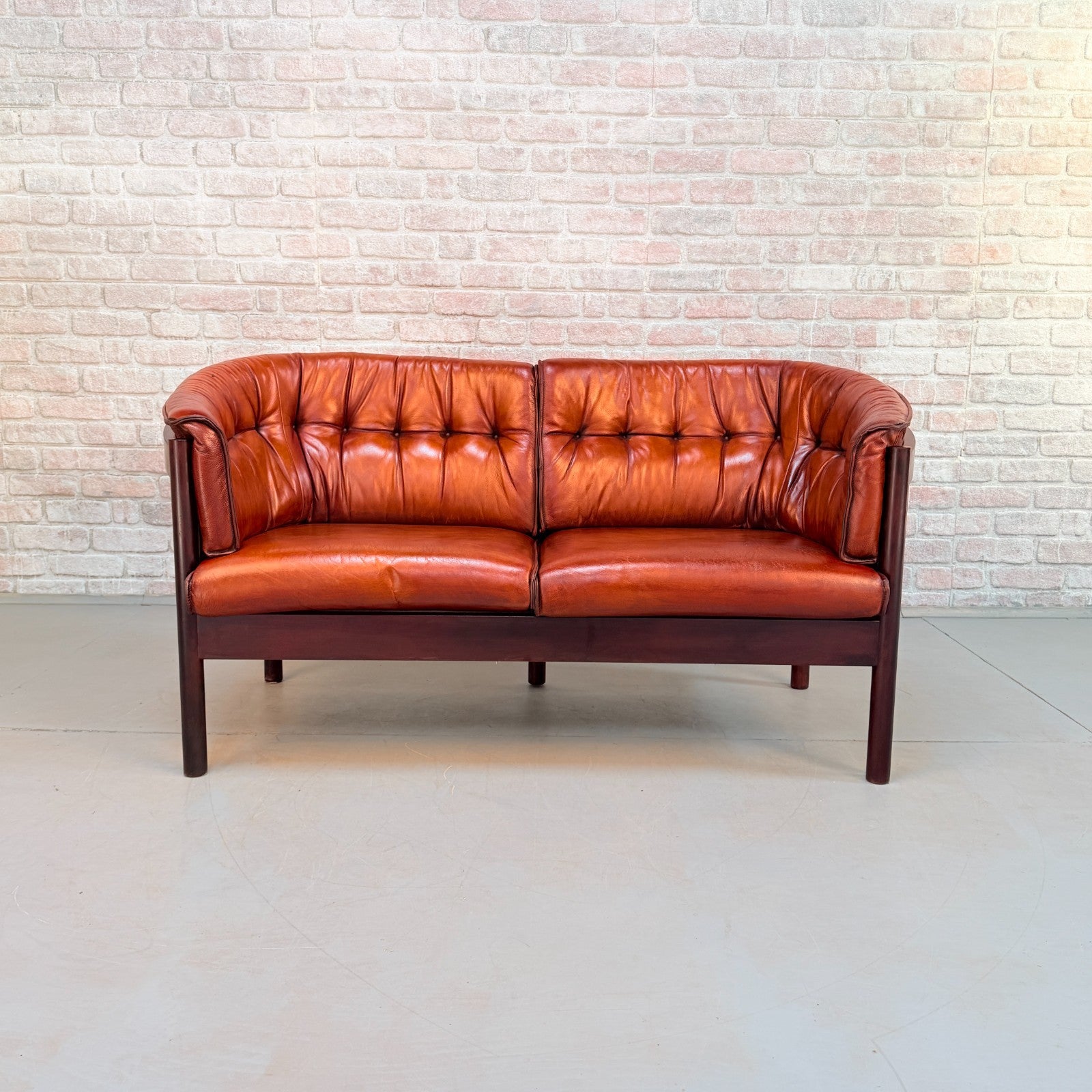 Vintage Arne Vodder Nielaus Møbler Danish Cognac Leather 2 Seater Sofa