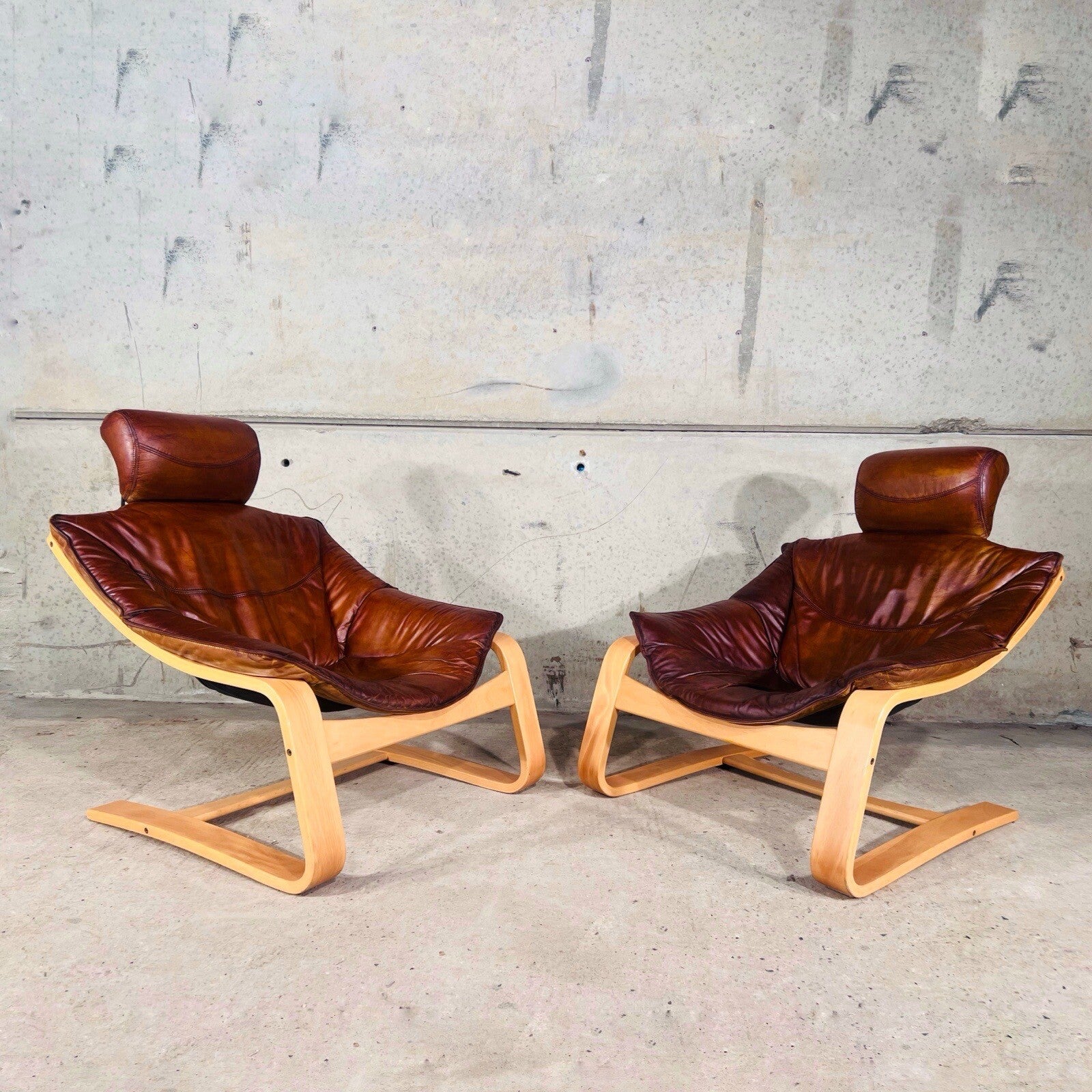 Vintage Danish Pair Of Skippers Kroken Tan Leather Chairs
