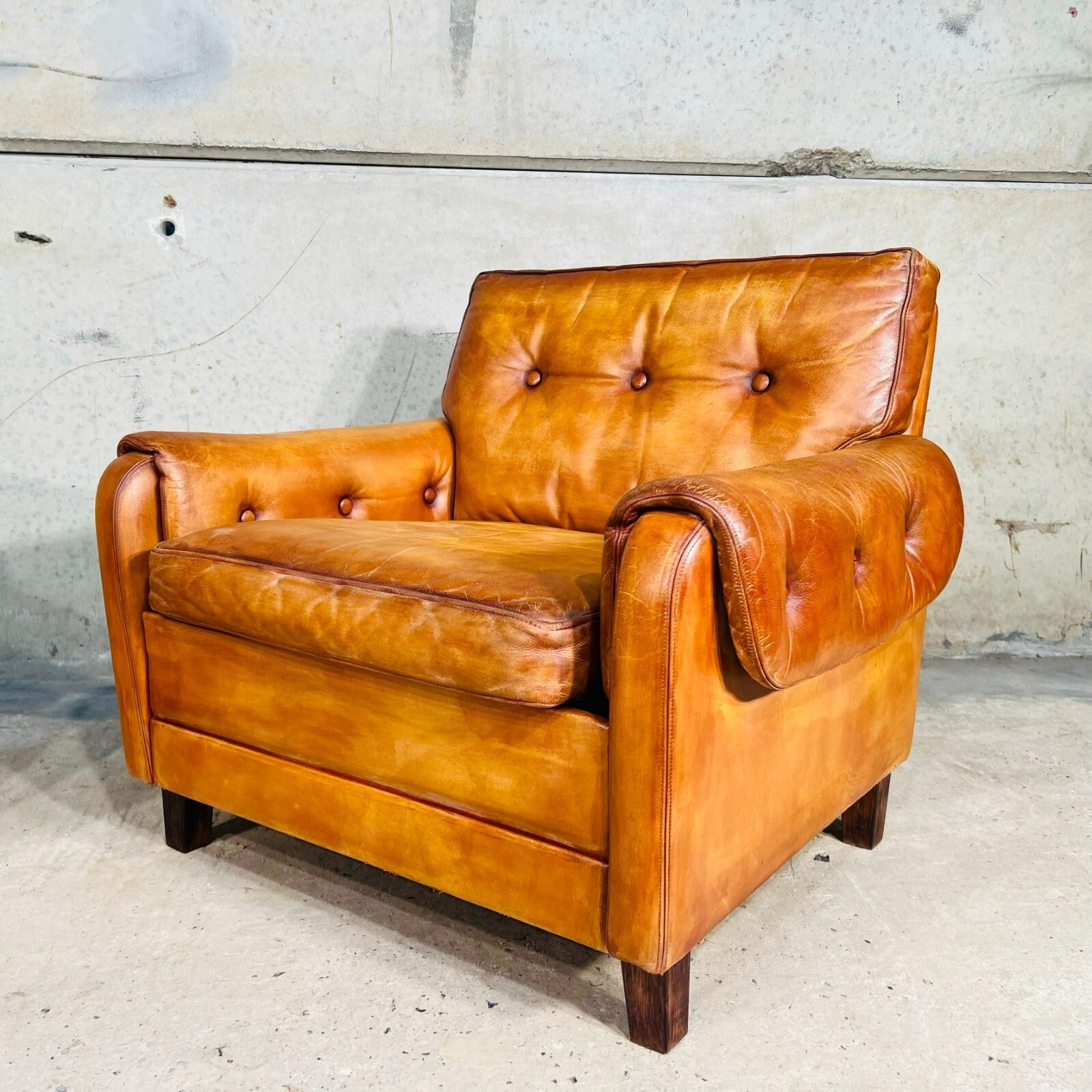 Pair of Vintage Danish 1970s Light Tan Leather Armchairs