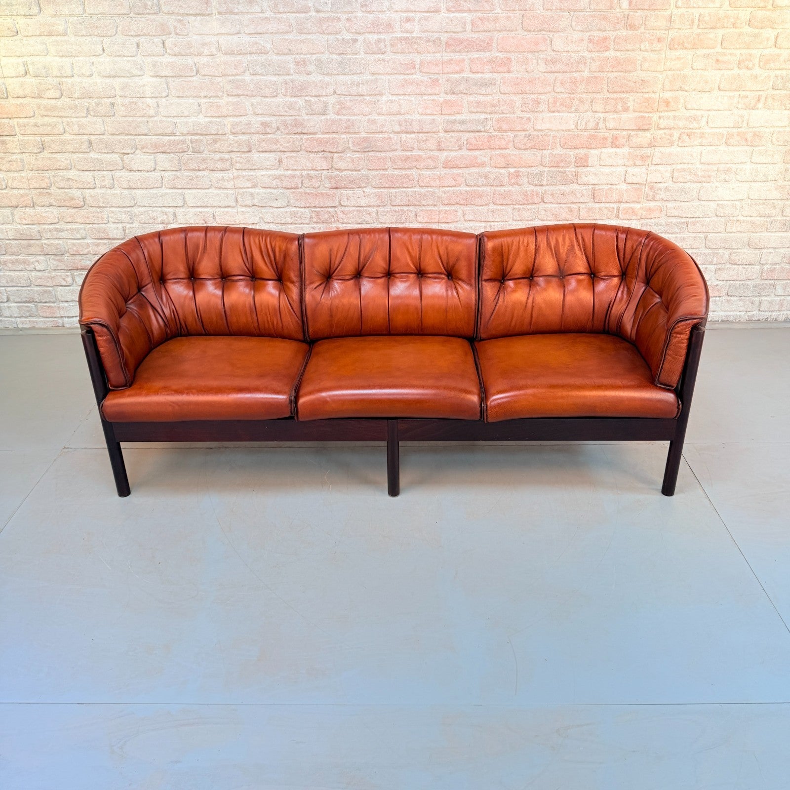 Vintage Arne Vodder Nielaus Møbler Danish Cognac Leather 3 Seater Sofa