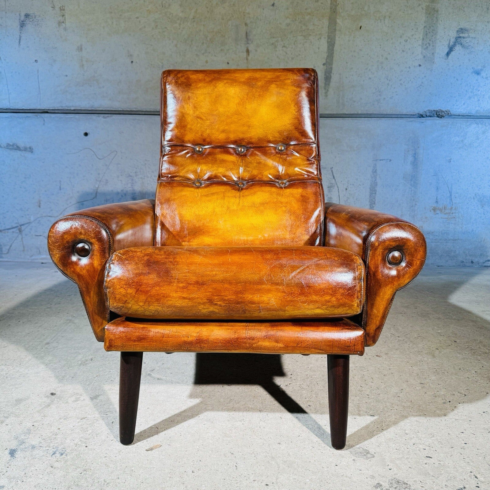 Vintage Danish Leather Armchair - Neat Proportions, Vibrant Light Tan