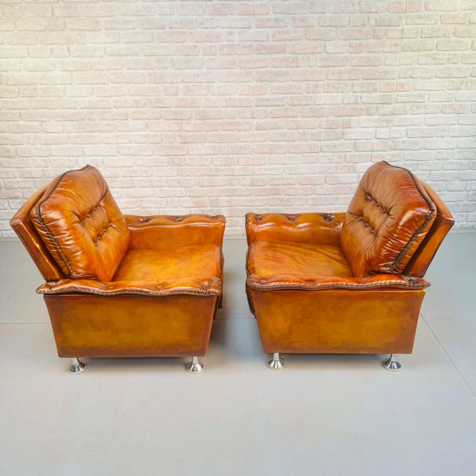Vintage Danish Pair of Tan Leather Armchairs