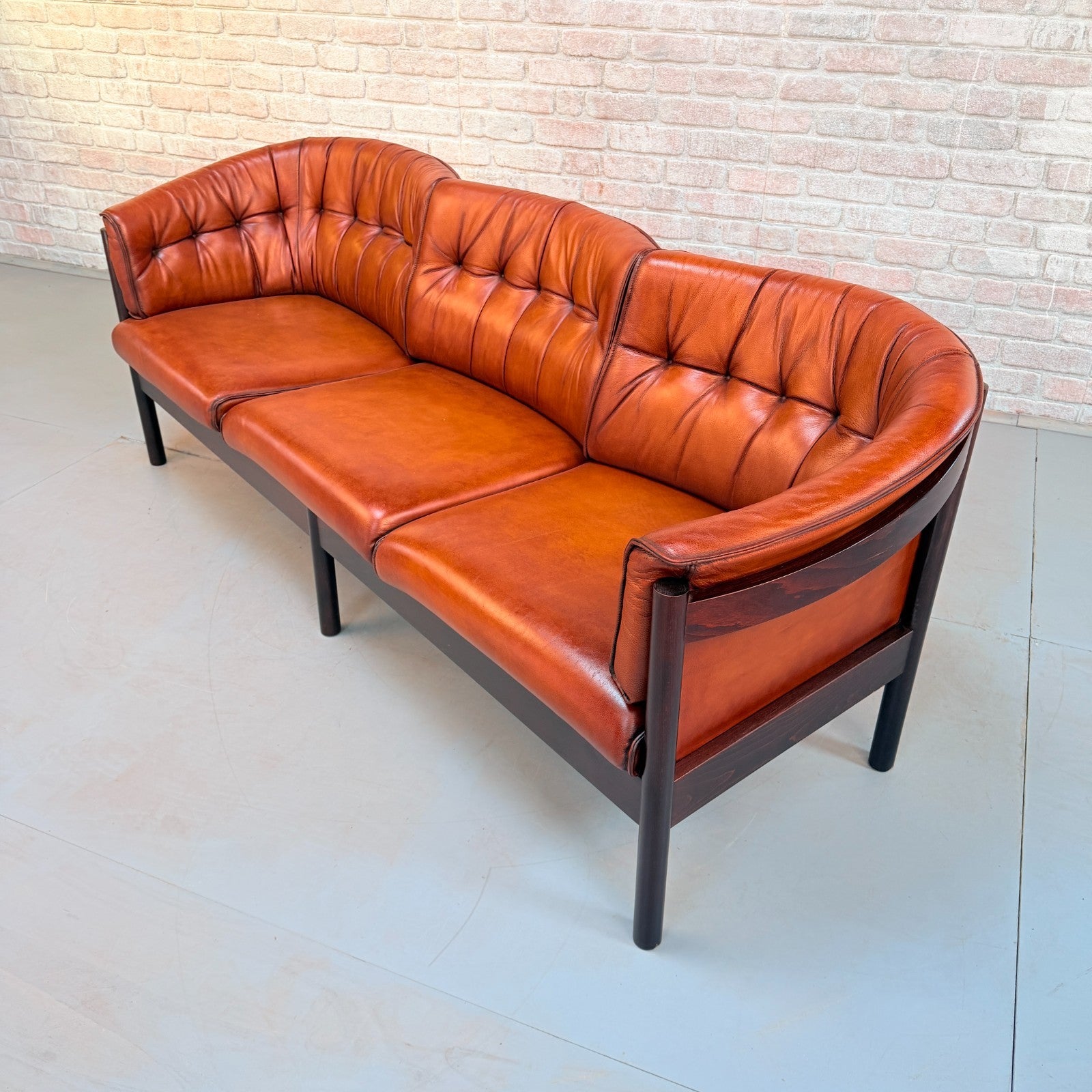 Vintage Arne Vodder Nielaus Møbler Danish Cognac Leather 3 Seater Sofa