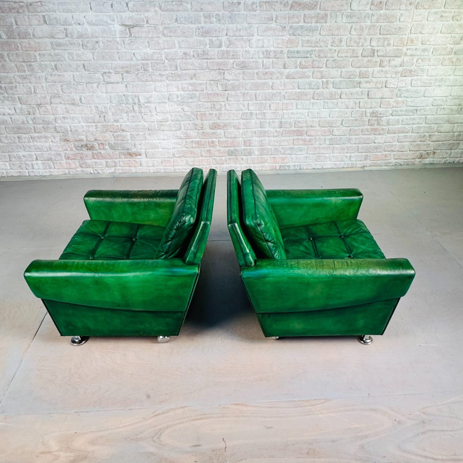 Vintage Danish Green Leather Pair of Armchairs by Svend Skipper