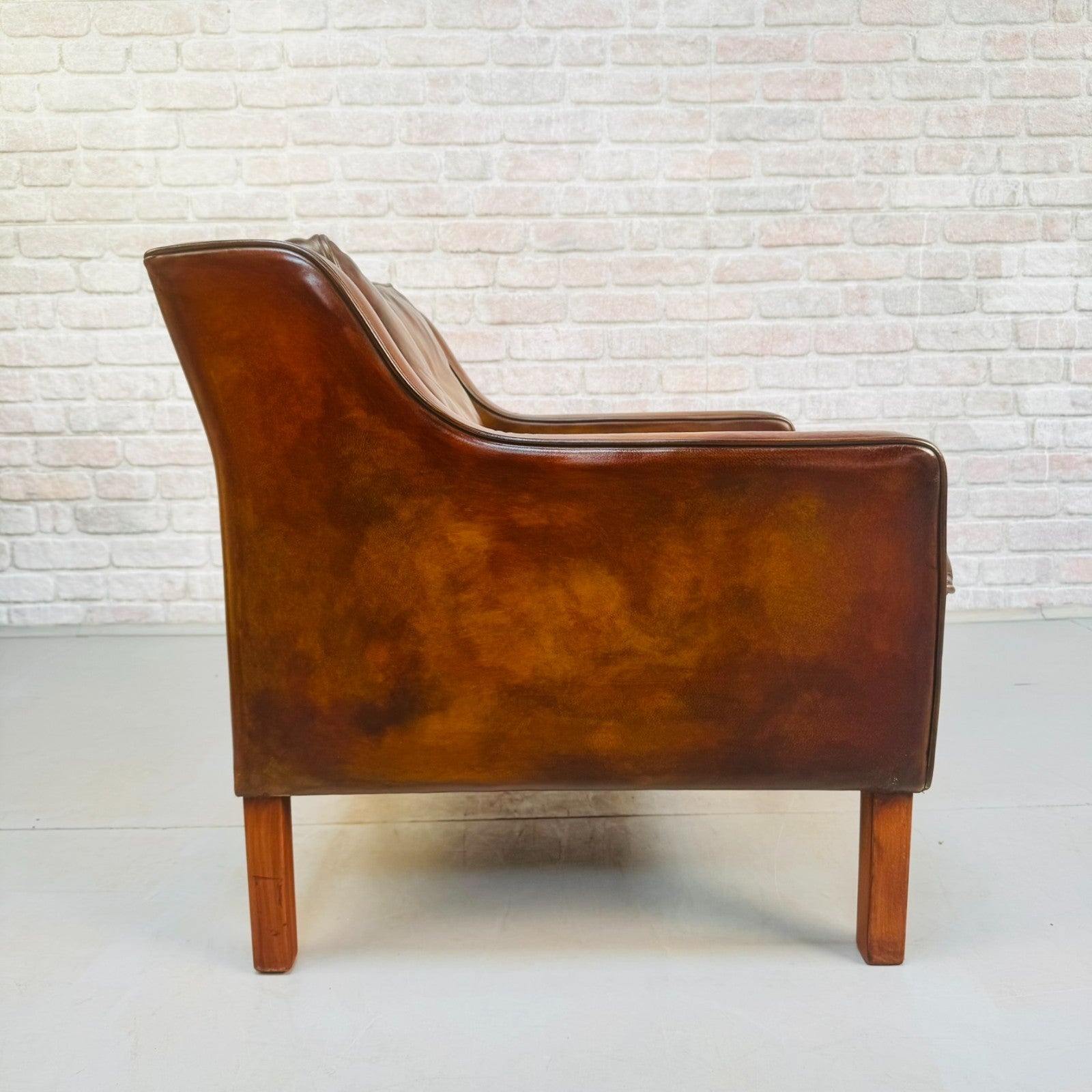 Vintage Danish Børge Mogensen Style Tan Leather Armchair & Footstool
