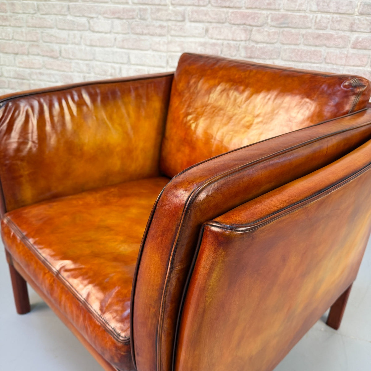 Vintage Danish Tan Leather Armchair – Hand Dyed Beautiful Patina