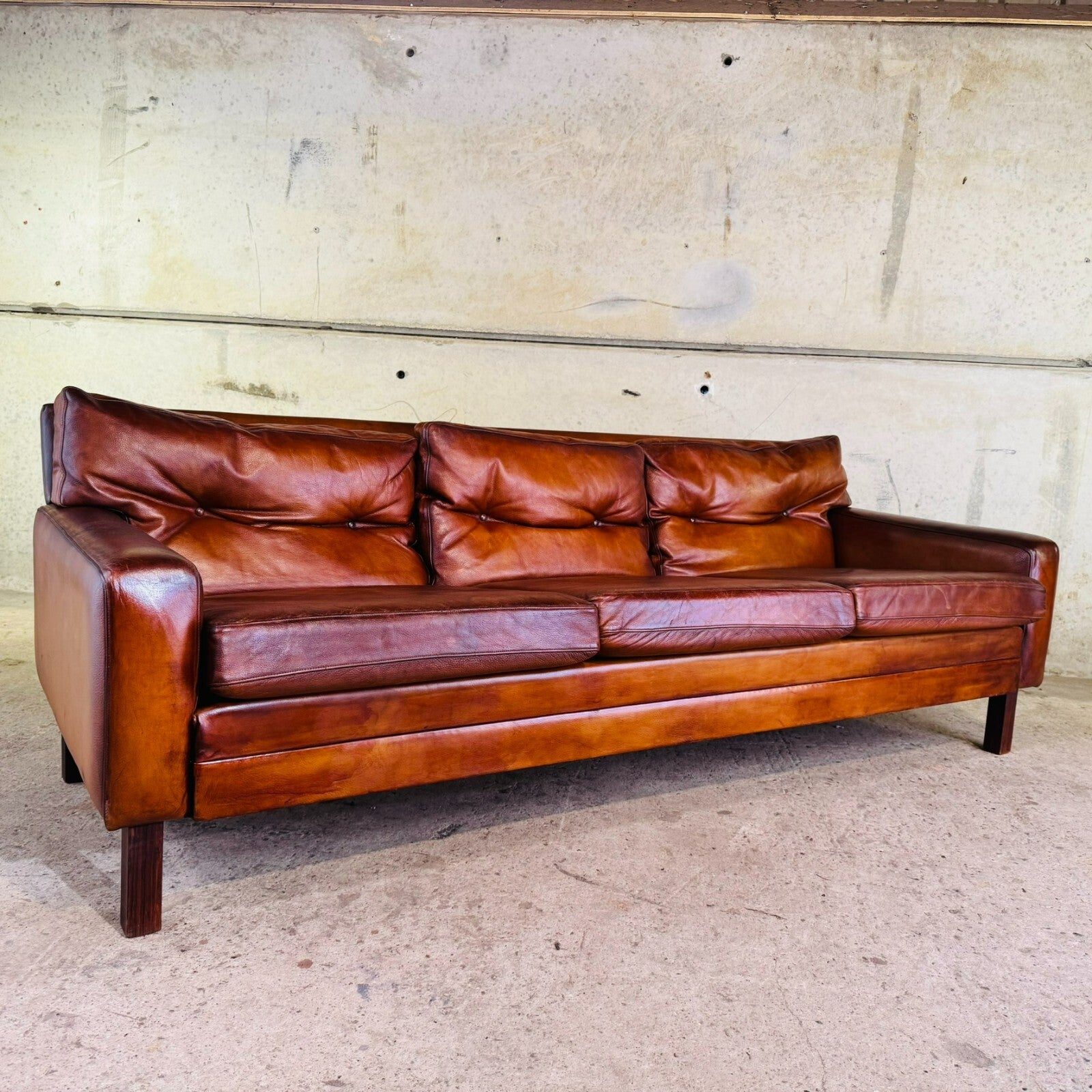 Stunning 1970s Danish George Thams Three-Seater Tan Leather Sofa