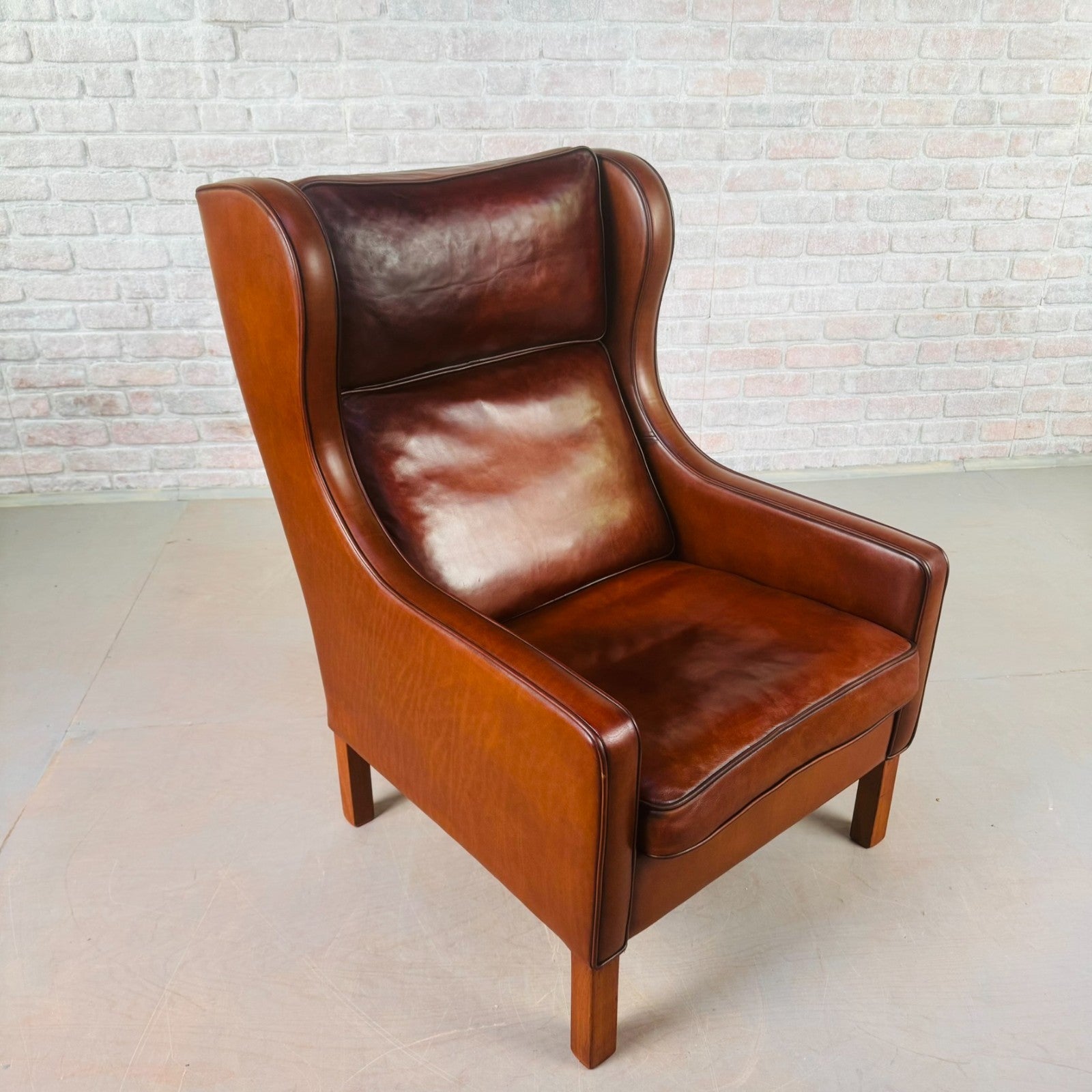 Vintage Danish 1970s High Back Dark Tan Leather Armchair