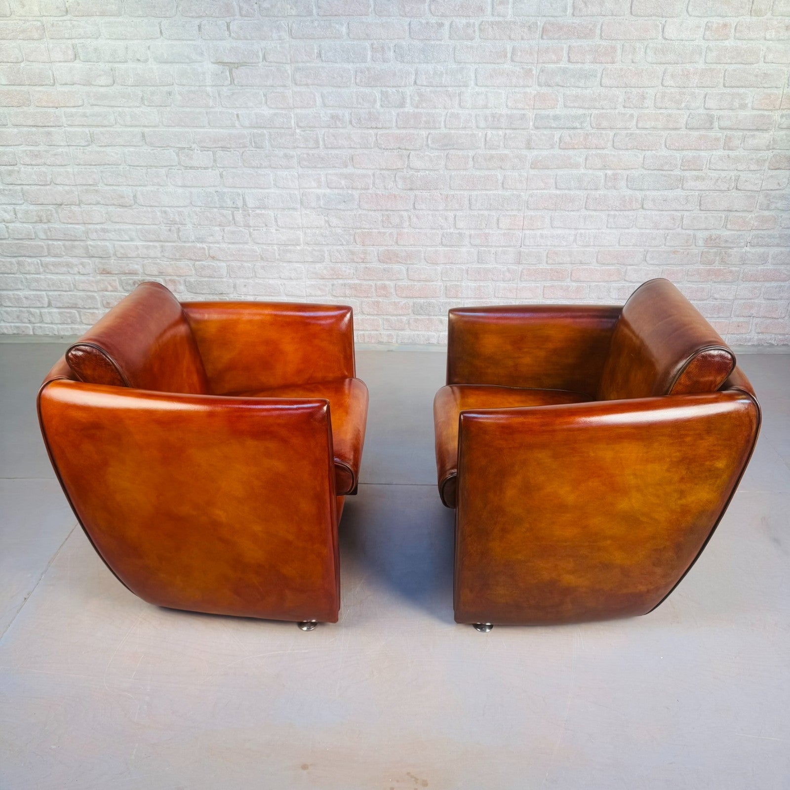 Neat Pair of Contemporary Danish Tan Leather Armchairs – Compact, Comfortable