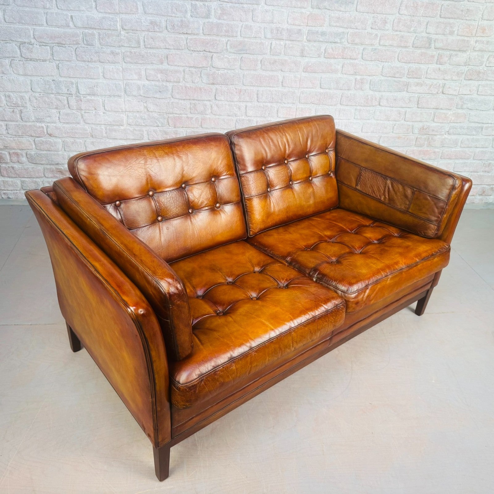 Pair of Vintage Danish Tan Leather Two Seater Sofas