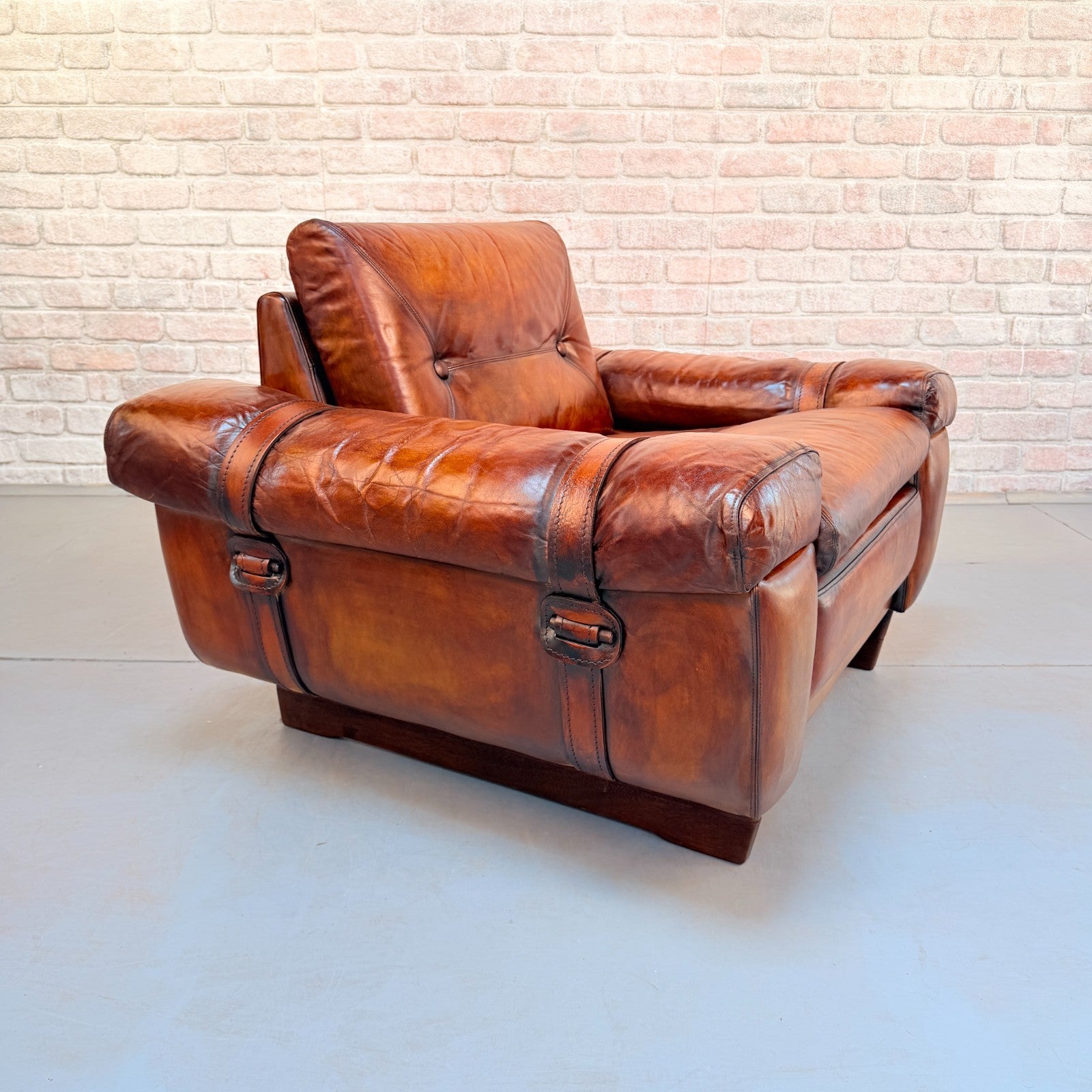 Vintage 1970s Svend Skippers Tan Leather Armchair Hand Dyed Cognac Patina