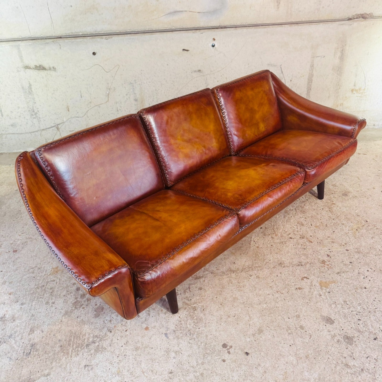 1970s "Matador" Three-Seater Light Tan Leather Sofa by Aage Christiansen